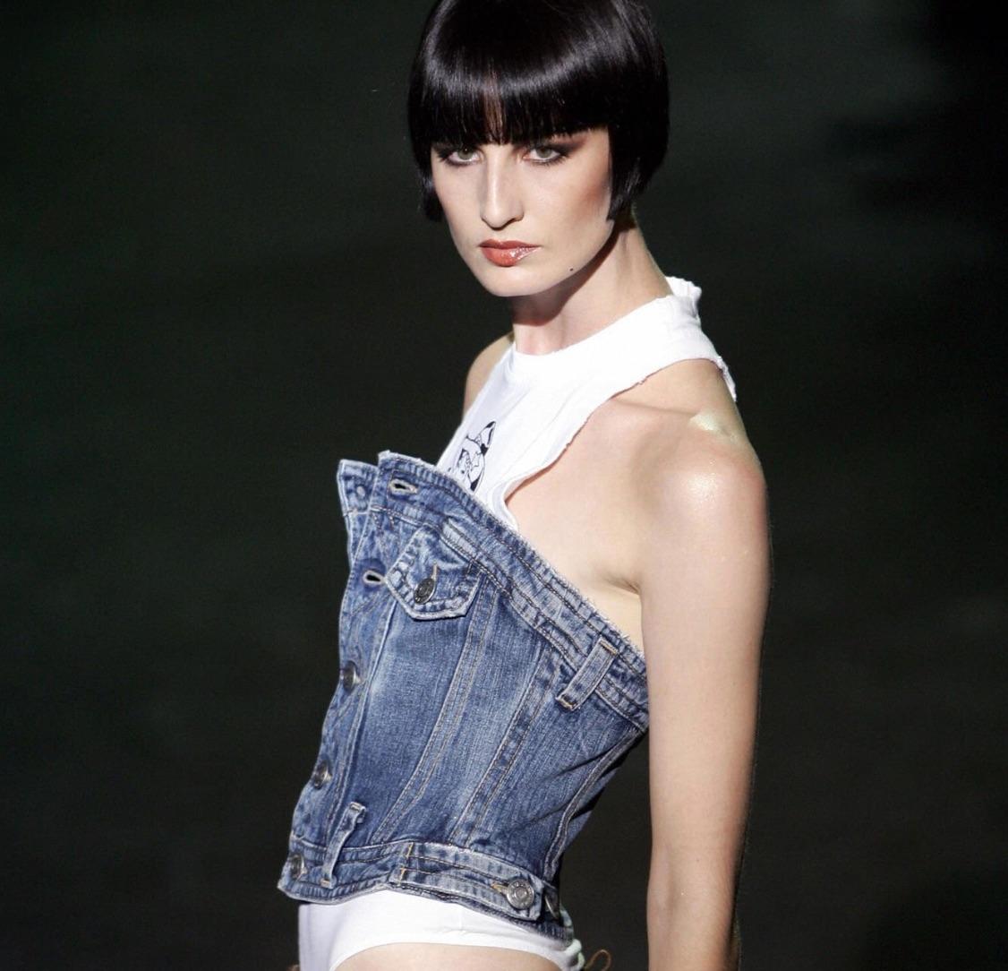 S/S 2005 Dsquared2 Runway Denim Blue Jeans Strapless Boned Corset Top - RealList