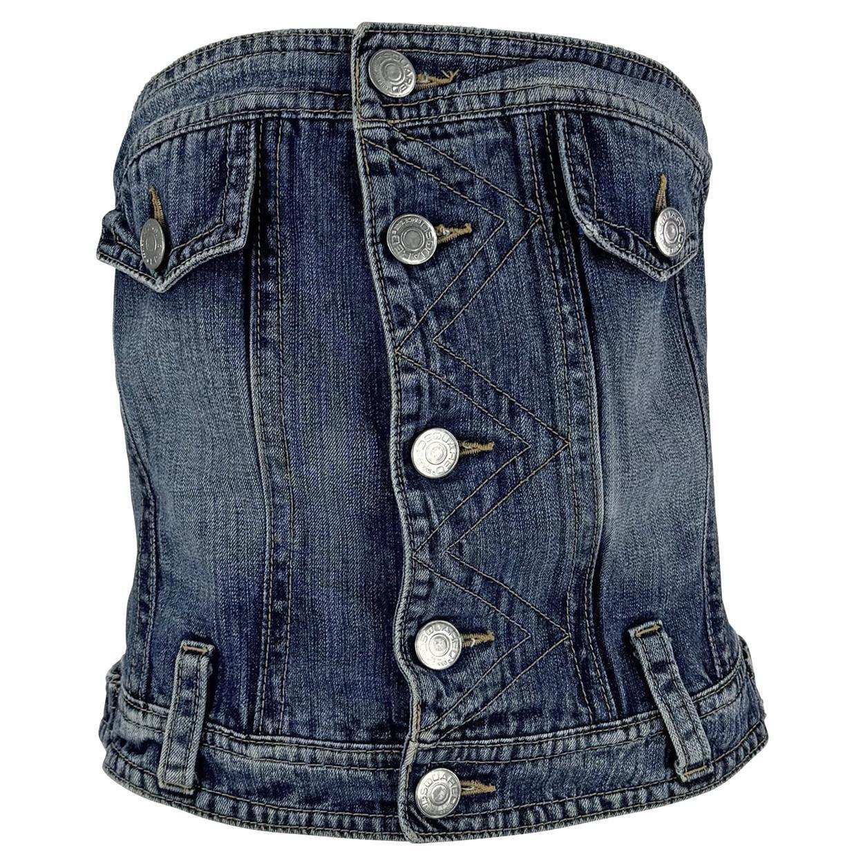 S/S 2005 Dsquared2 Runway Denim Blue Jeans Strapless Boned Corset Top - RealList