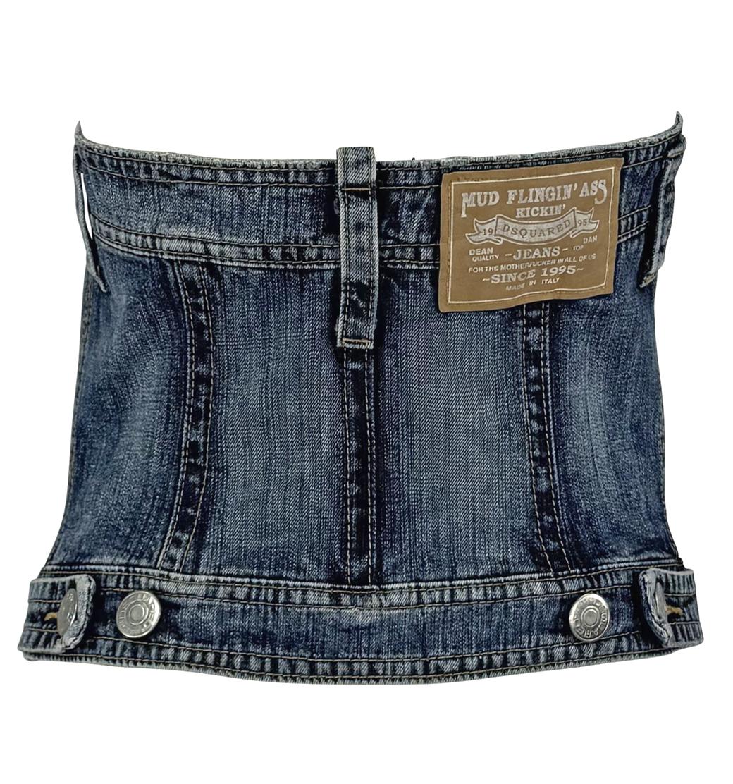 S/S 2005 Dsquared2 Runway Denim Blue Jeans Strapless Boned Corset Top - RealList
