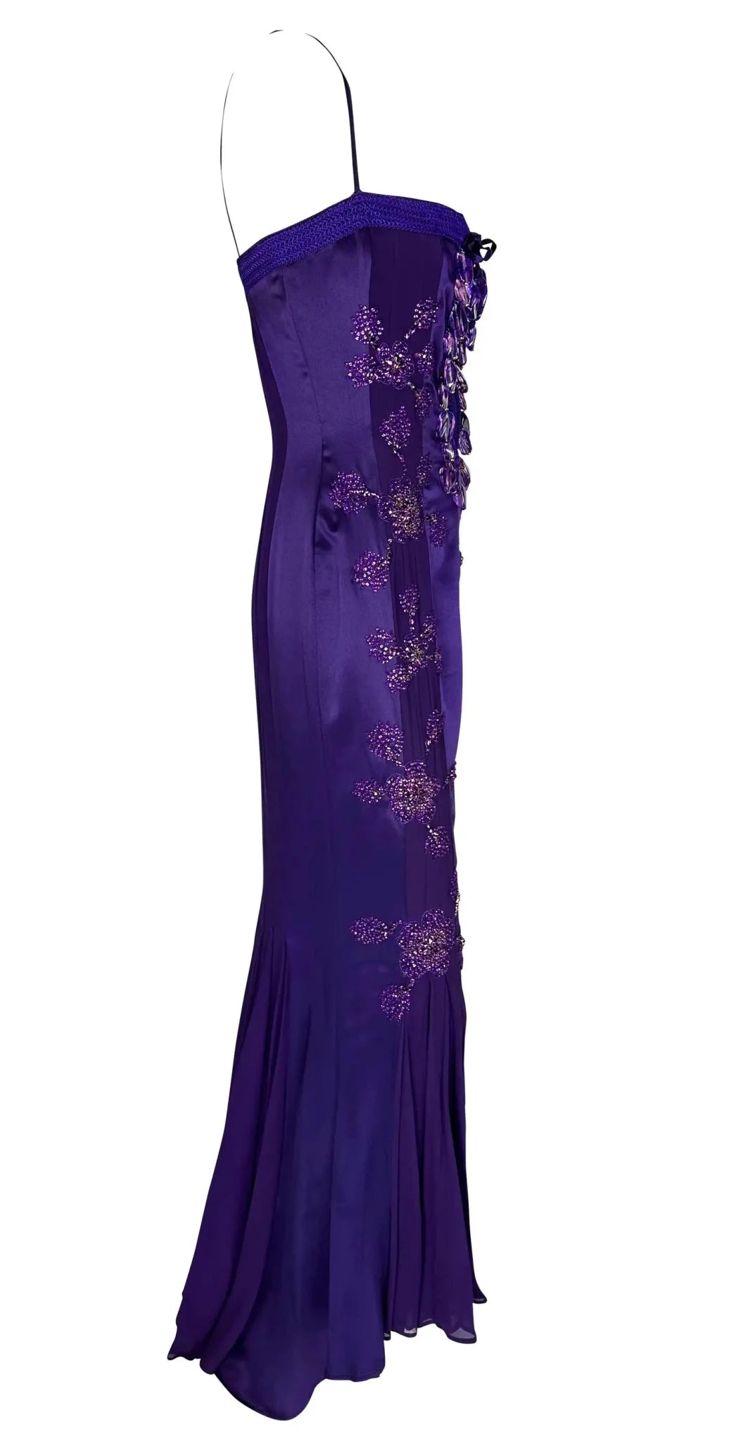 S/S 2005 Emanuel Ungaro by Giambattista Valli Rhinestone Purple Lace - Up Gown - RealList