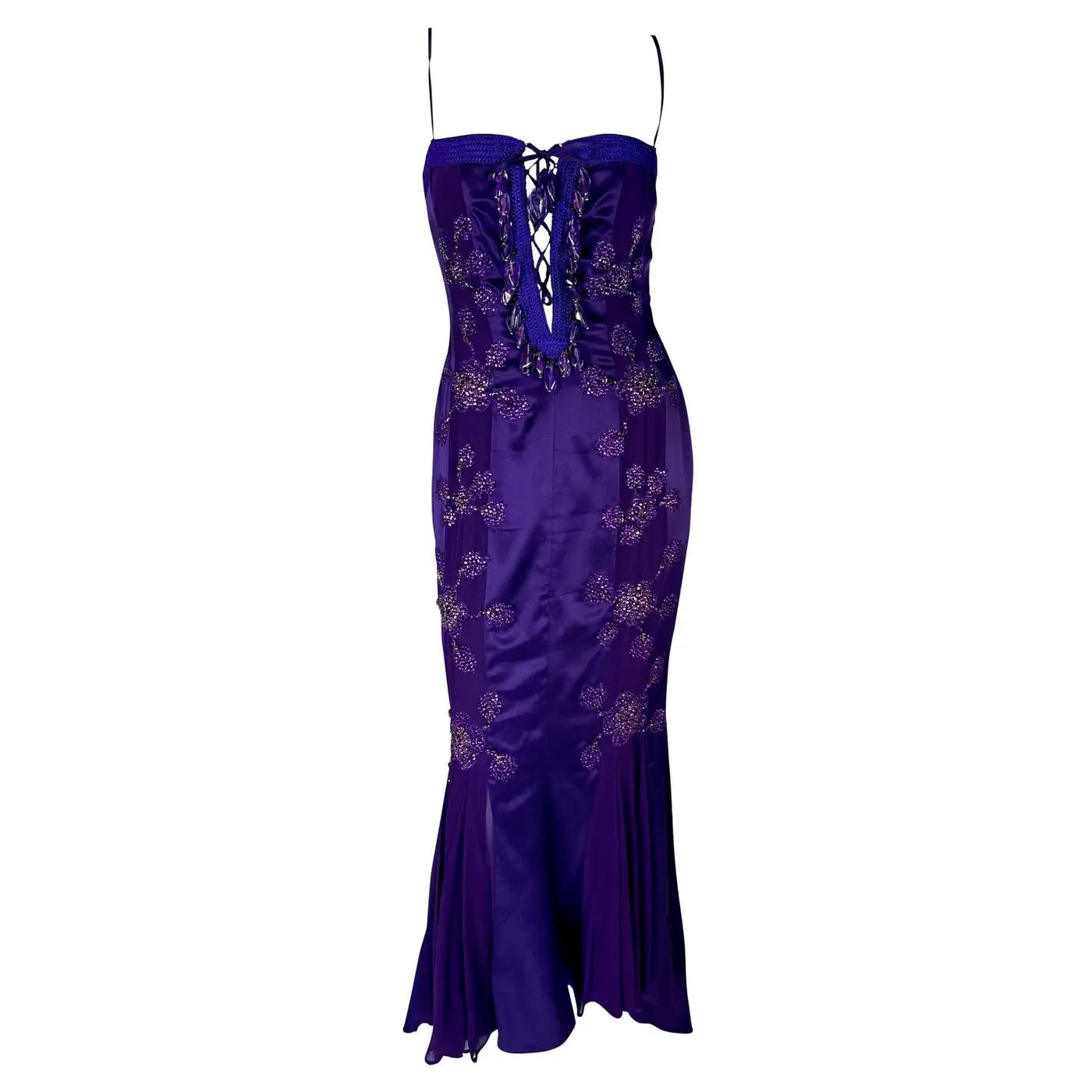 S/S 2005 Emanuel Ungaro by Giambattista Valli Rhinestone Purple Lace - Up Gown - RealList
