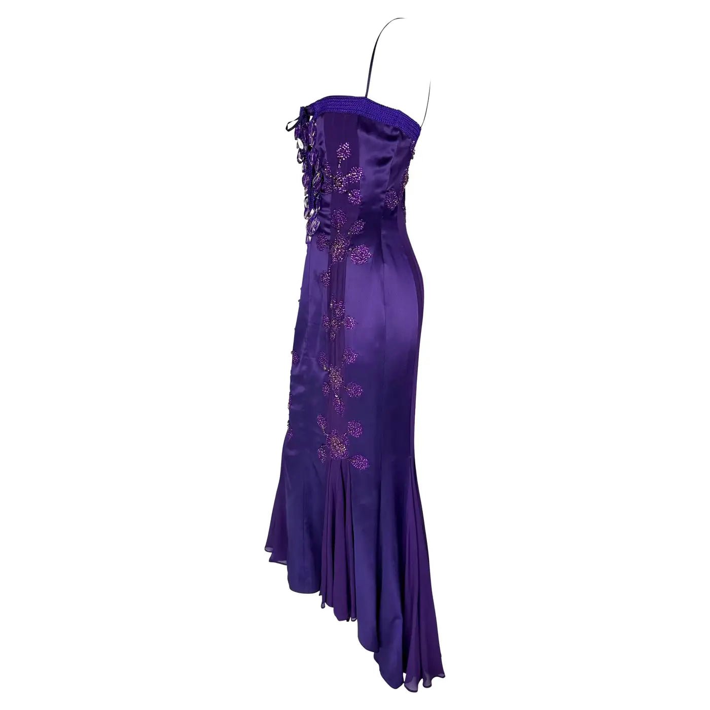 S/S 2005 Emanuel Ungaro by Giambattista Valli Rhinestone Purple Lace - Up Gown - RealList