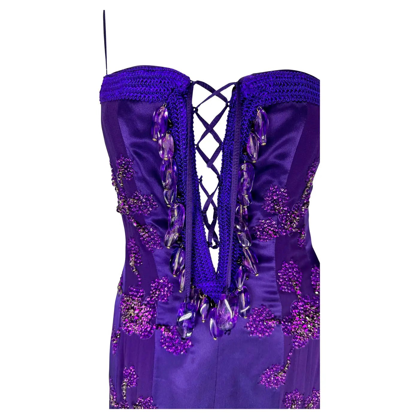 S/S 2005 Emanuel Ungaro by Giambattista Valli Rhinestone Purple Lace - Up Gown - RealList