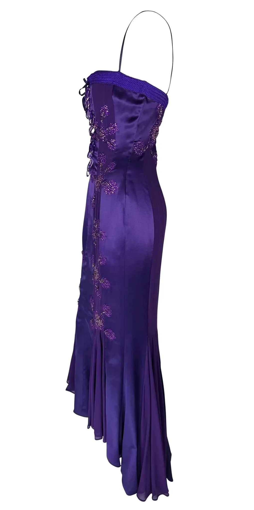 S/S 2005 Emanuel Ungaro by Giambattista Valli Rhinestone Purple Lace - Up Gown - RealList