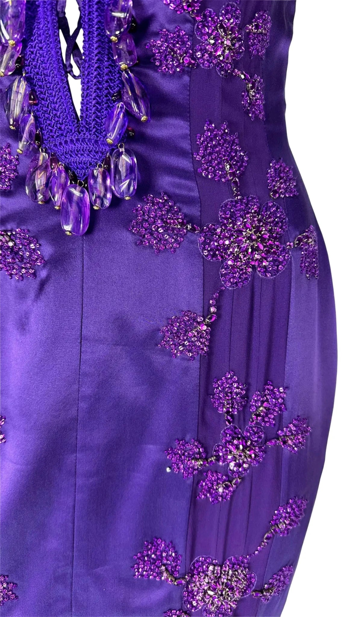 S/S 2005 Emanuel Ungaro by Giambattista Valli Rhinestone Purple Lace - Up Gown - RealList