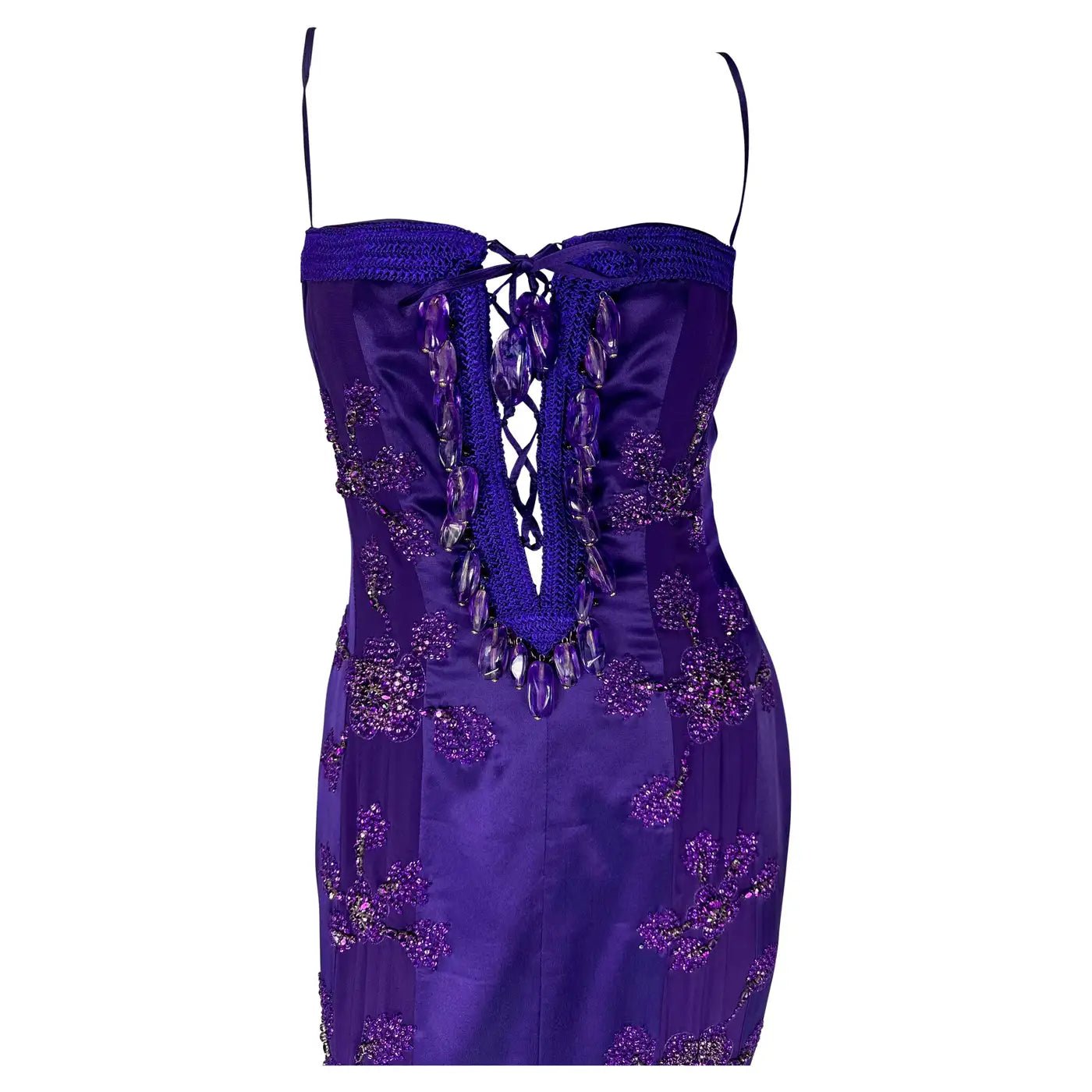 S/S 2005 Emanuel Ungaro by Giambattista Valli Rhinestone Purple Lace - Up Gown - RealList