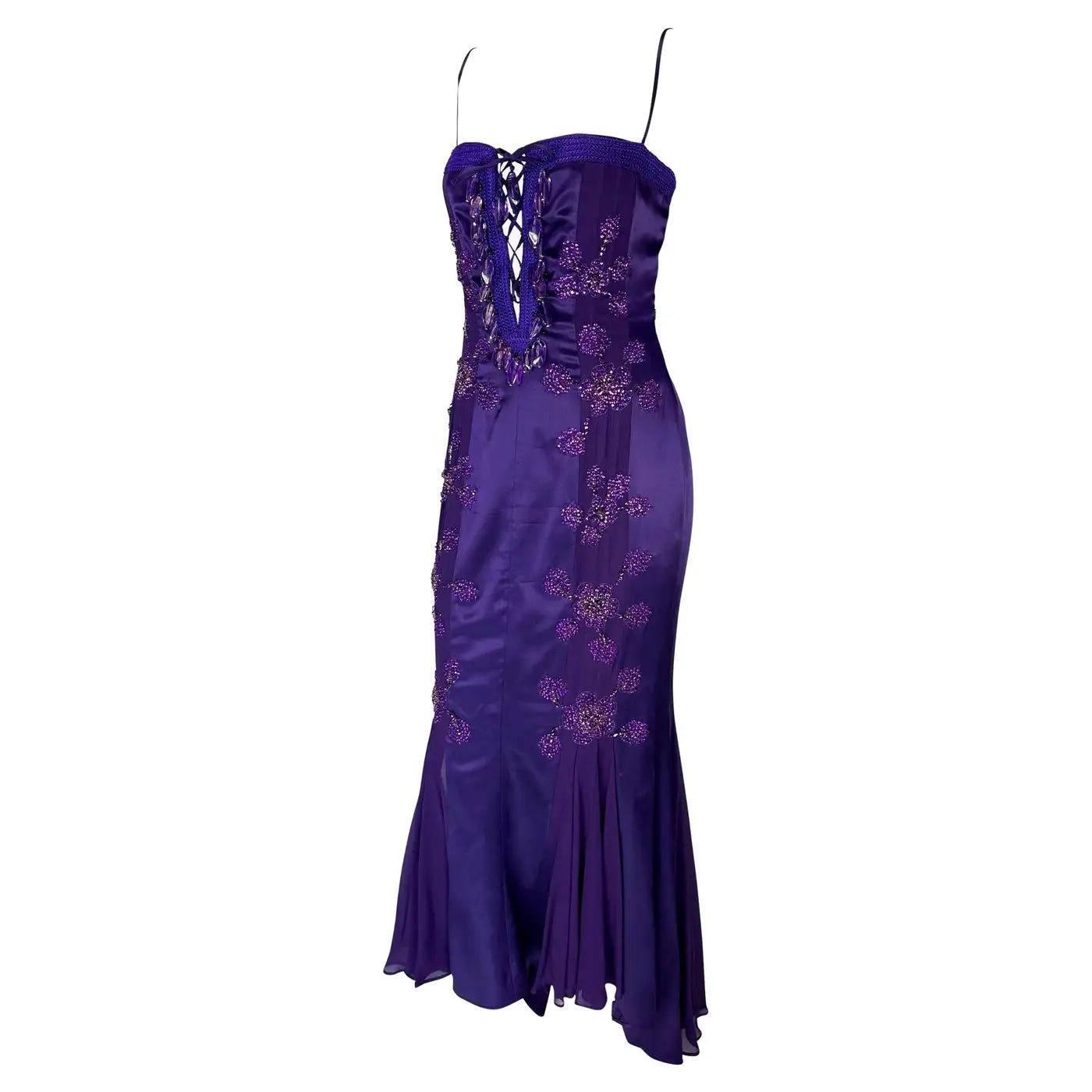 S/S 2005 Emanuel Ungaro by Giambattista Valli Rhinestone Purple Lace - Up Gown - RealList