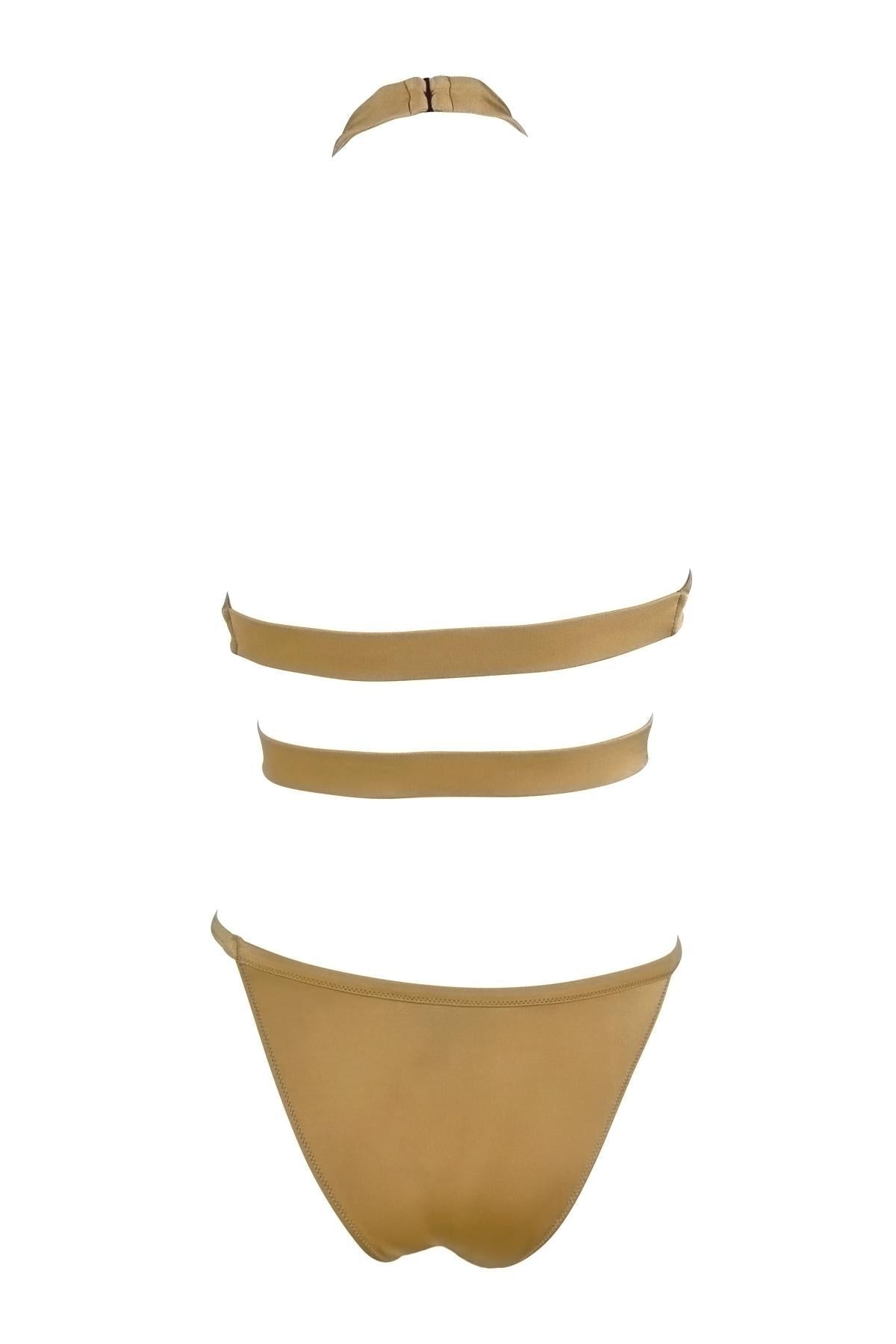 S/S 2005 Gucci Light Tan Halter Body Strap Bikini Swim Set - RealList