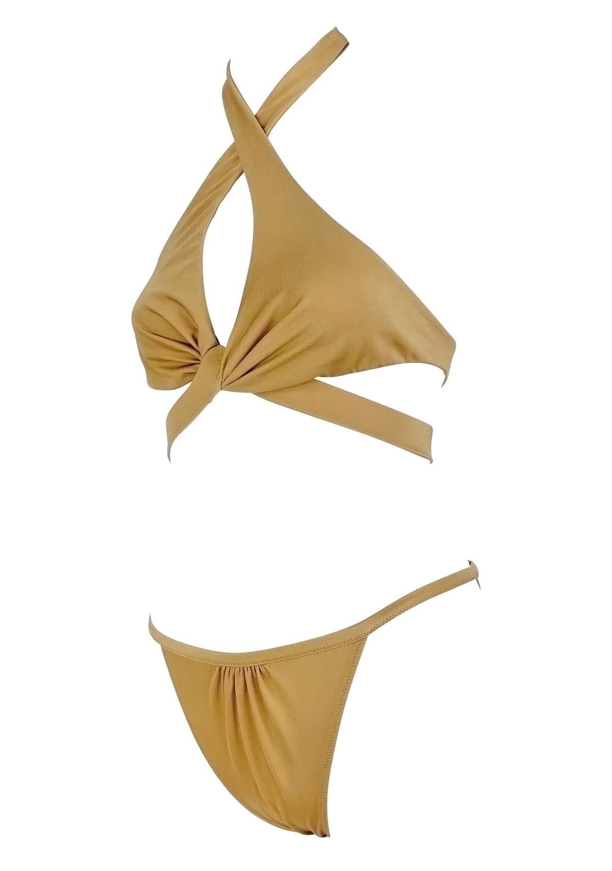 S/S 2005 Gucci Light Tan Halter Body Strap Bikini Swim Set - RealList