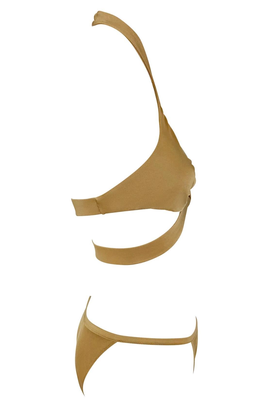 S/S 2005 Gucci Light Tan Halter Body Strap Bikini Swim Set - RealList