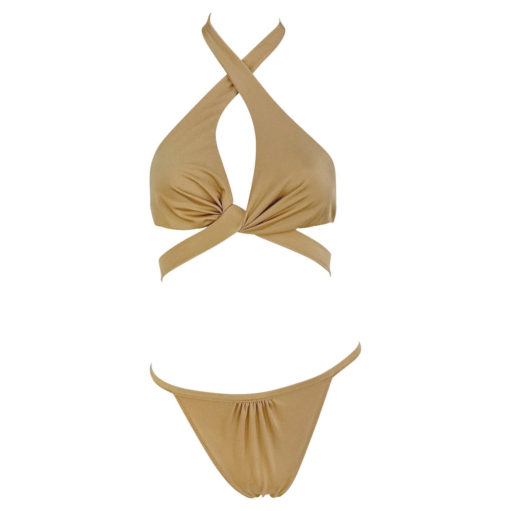 S/S 2005 Gucci Light Tan Halter Body Strap Bikini Swim Set - RealList