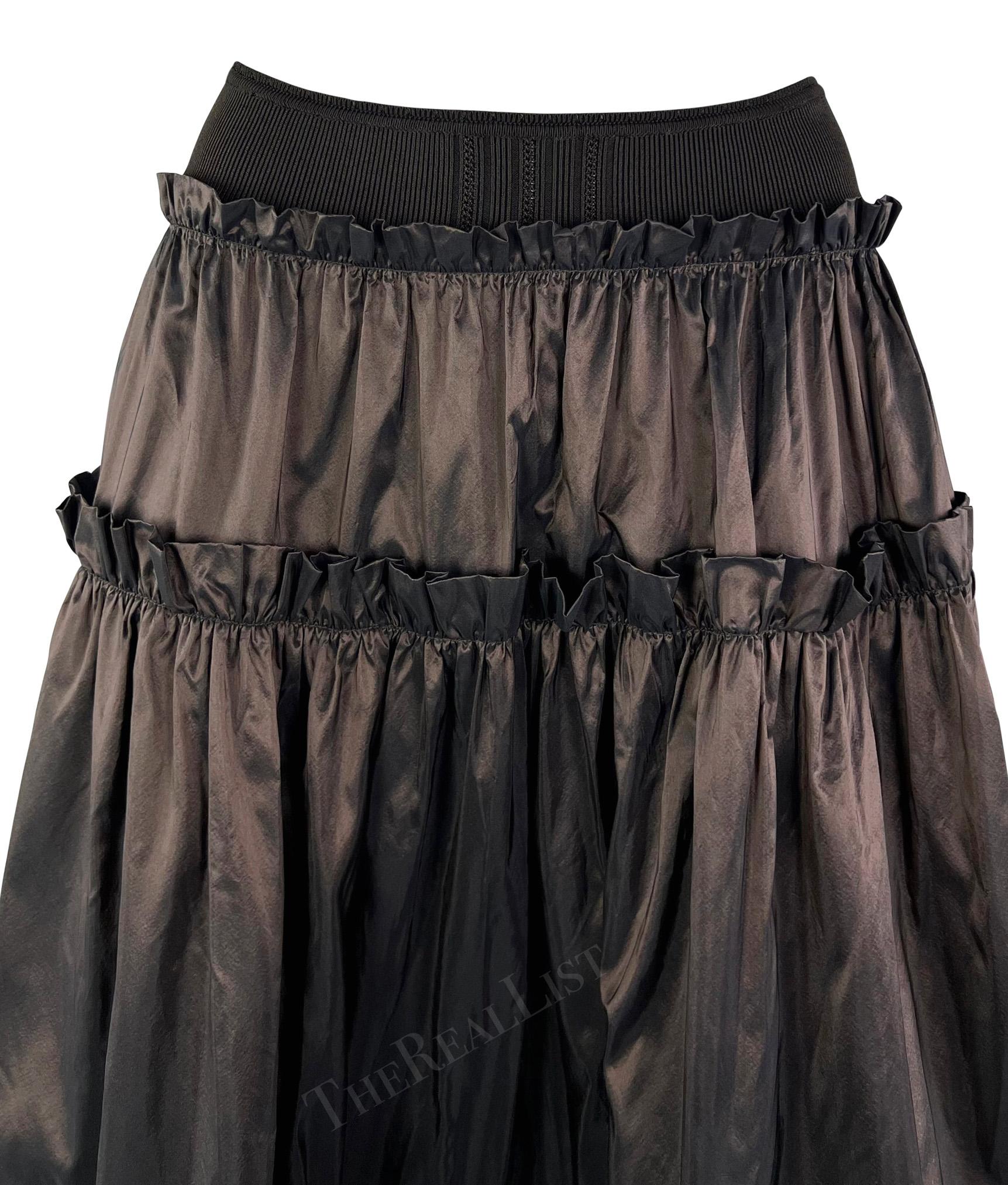 S/S 2005 Roberto Cavalli Brown Ruffle Silk Taffeta Maxi Flare Skirt - RealList