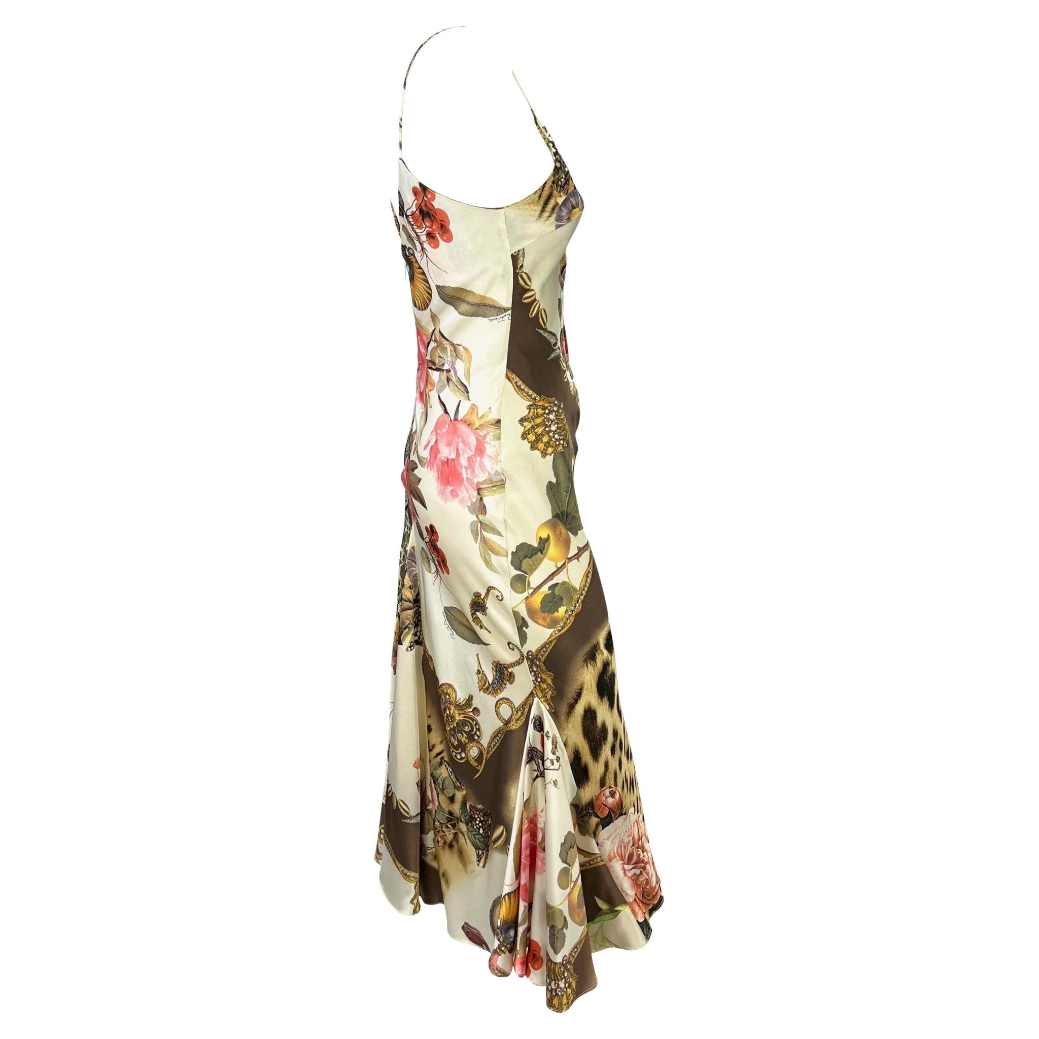 S/S 2005 Roberto Cavalli Silk Seashell Animal Print Cream Satin Slip Dress - RealList