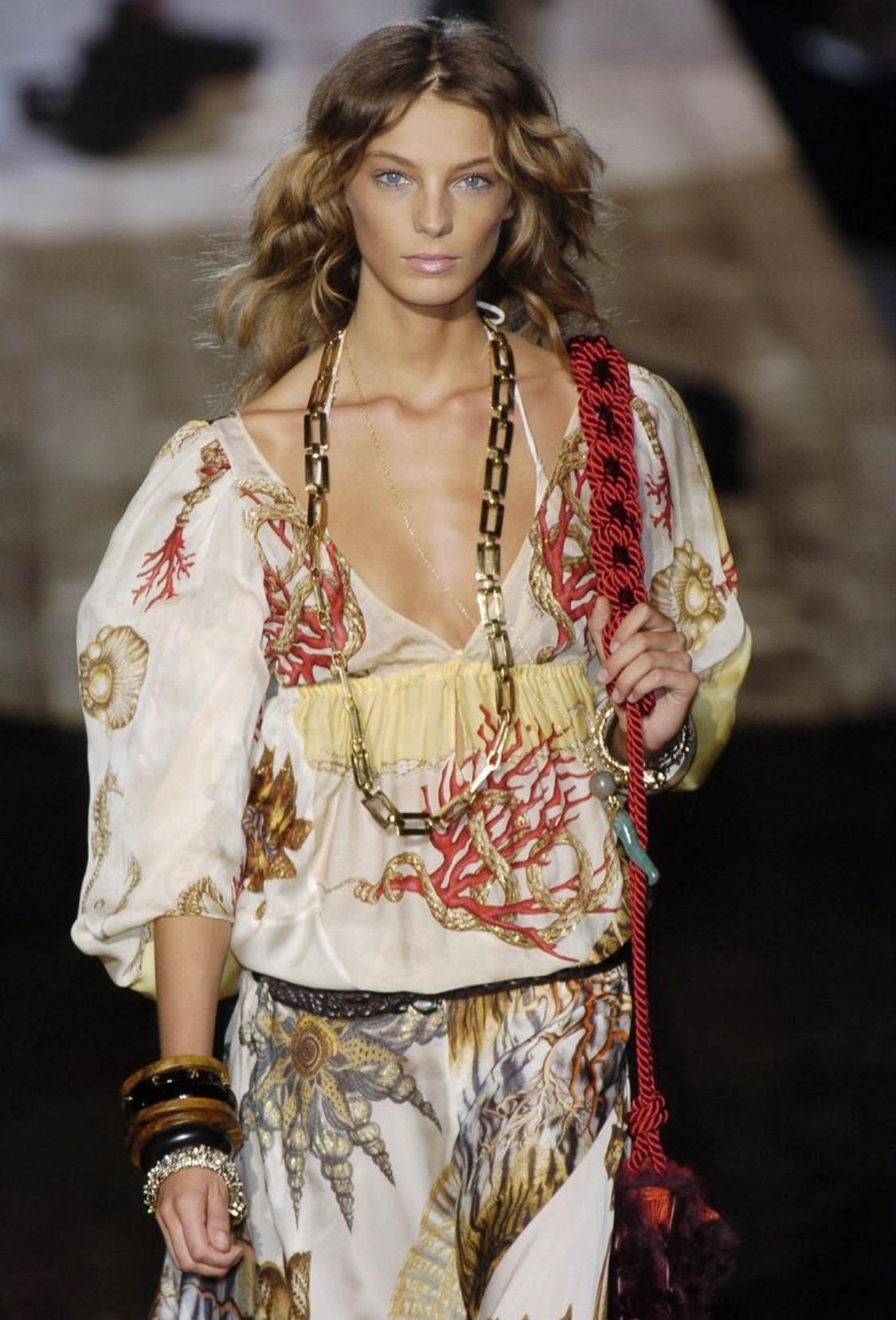 S/S 2005 Roberto Cavalli Silk Seashell Animal Print Cream Satin Slip Dress - RealList