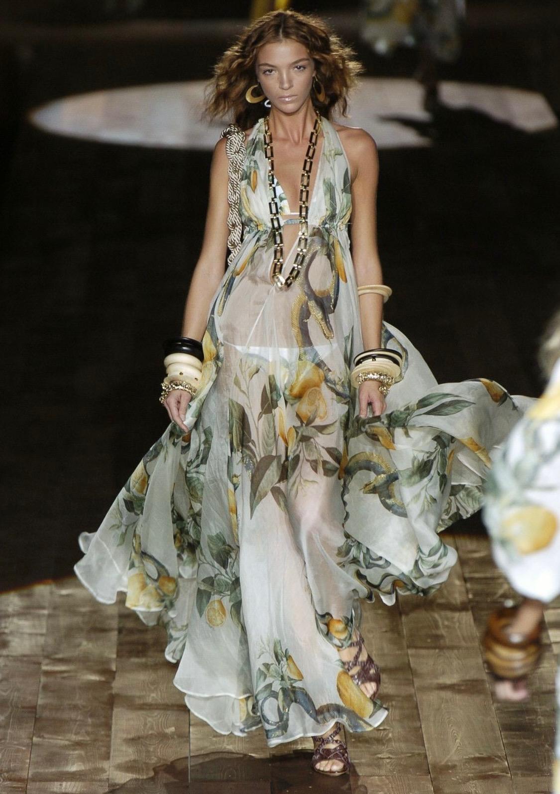 S/S 2005 Roberto Cavalli Silk Seashell Animal Print Cream Satin Slip Dress - RealList