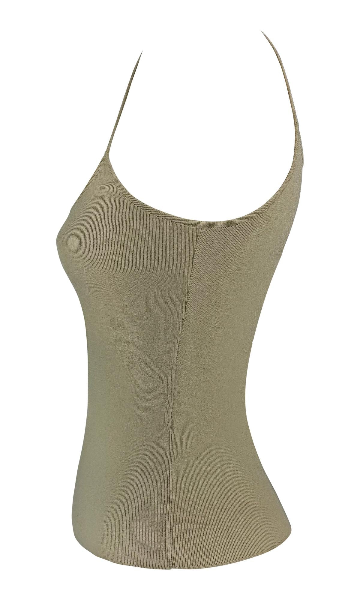 S/S 2005 Valentino Garavani Faux Pearl Sage Green Taupe Cardigan Tank Knit Set - RealList