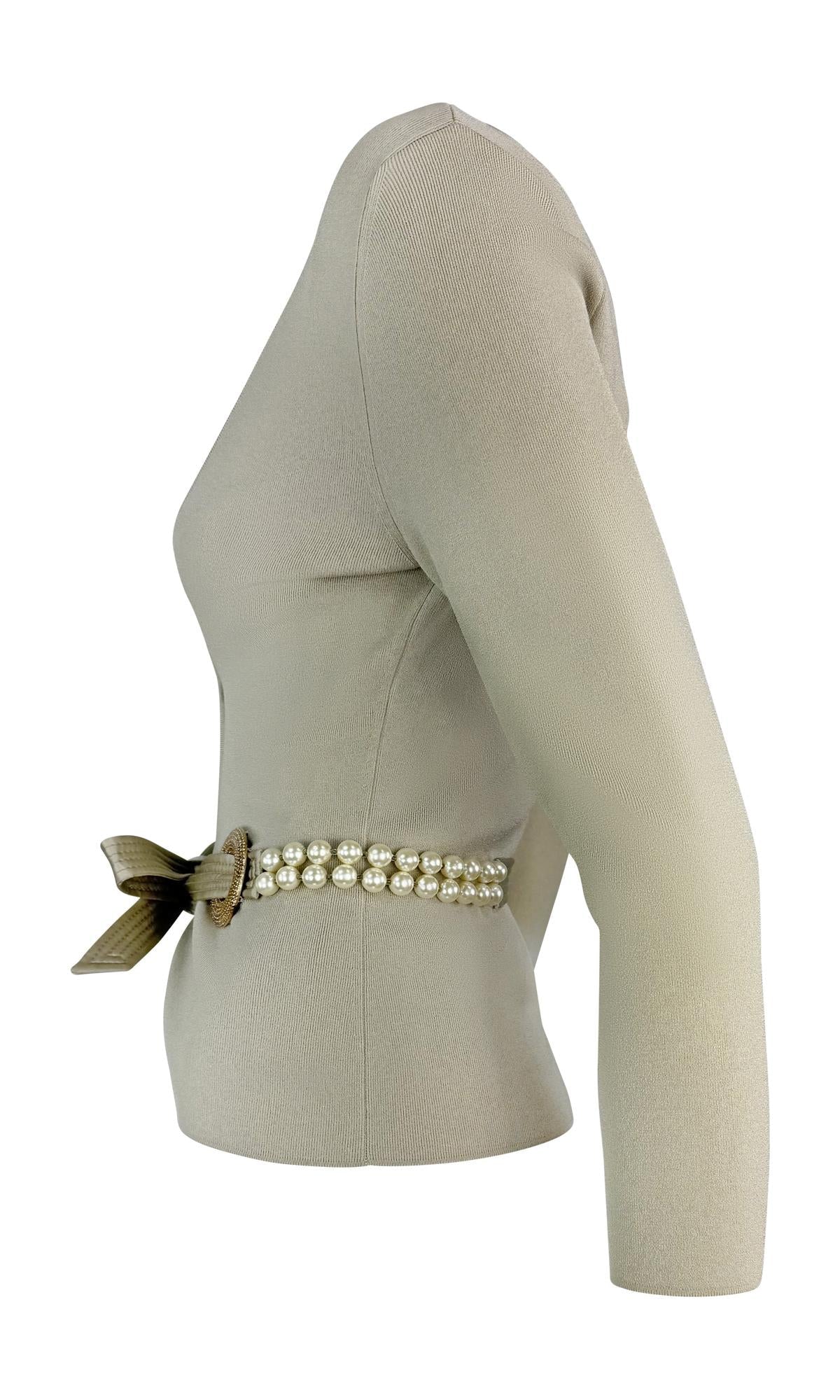 S/S 2005 Valentino Garavani Faux Pearl Sage Green Taupe Cardigan Tank Knit Set - RealList
