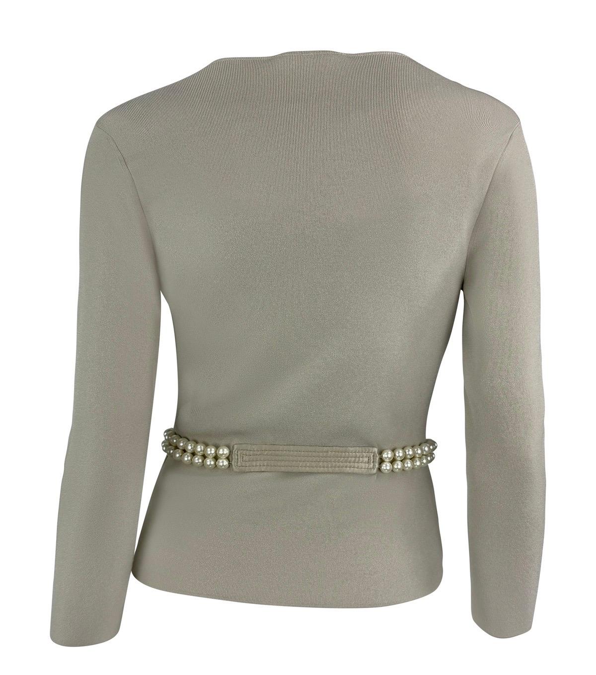 S/S 2005 Valentino Garavani Faux Pearl Sage Green Taupe Cardigan Tank Knit Set - RealList