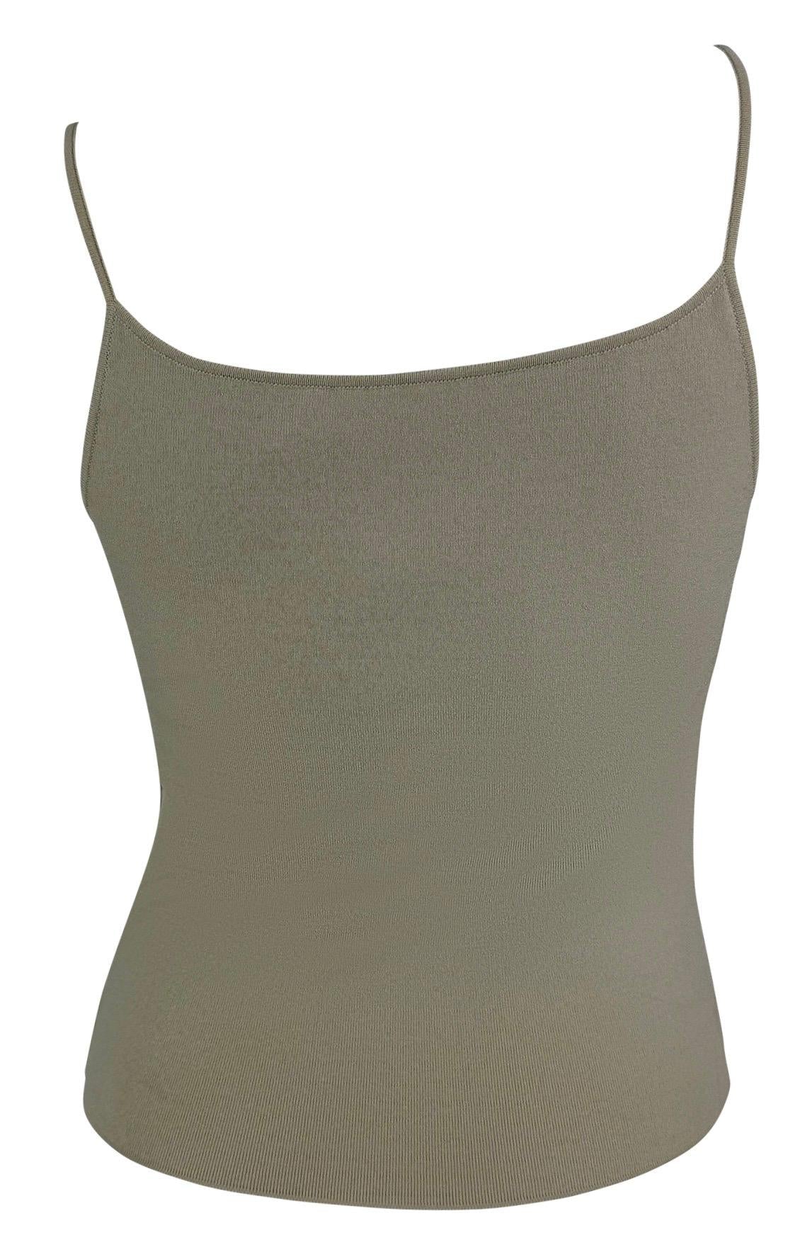 S/S 2005 Valentino Garavani Faux Pearl Sage Green Taupe Cardigan Tank Knit Set - RealList