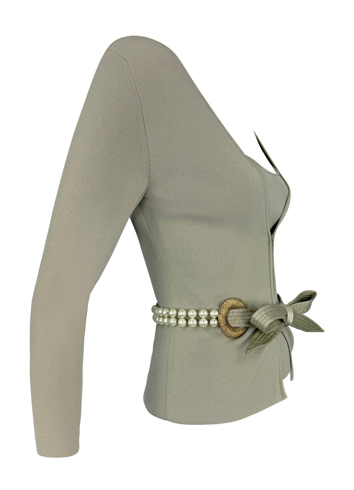 S/S 2005 Valentino Garavani Faux Pearl Sage Green Taupe Cardigan Tank Knit Set - RealList