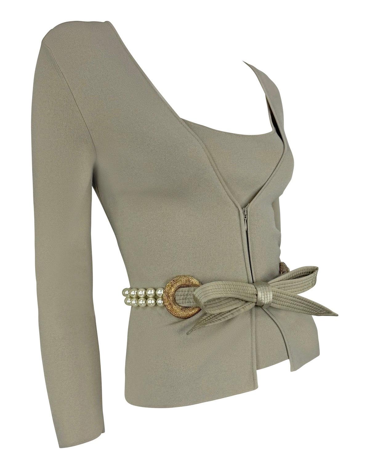 S/S 2005 Valentino Garavani Faux Pearl Sage Green Taupe Cardigan Tank Knit Set - RealList