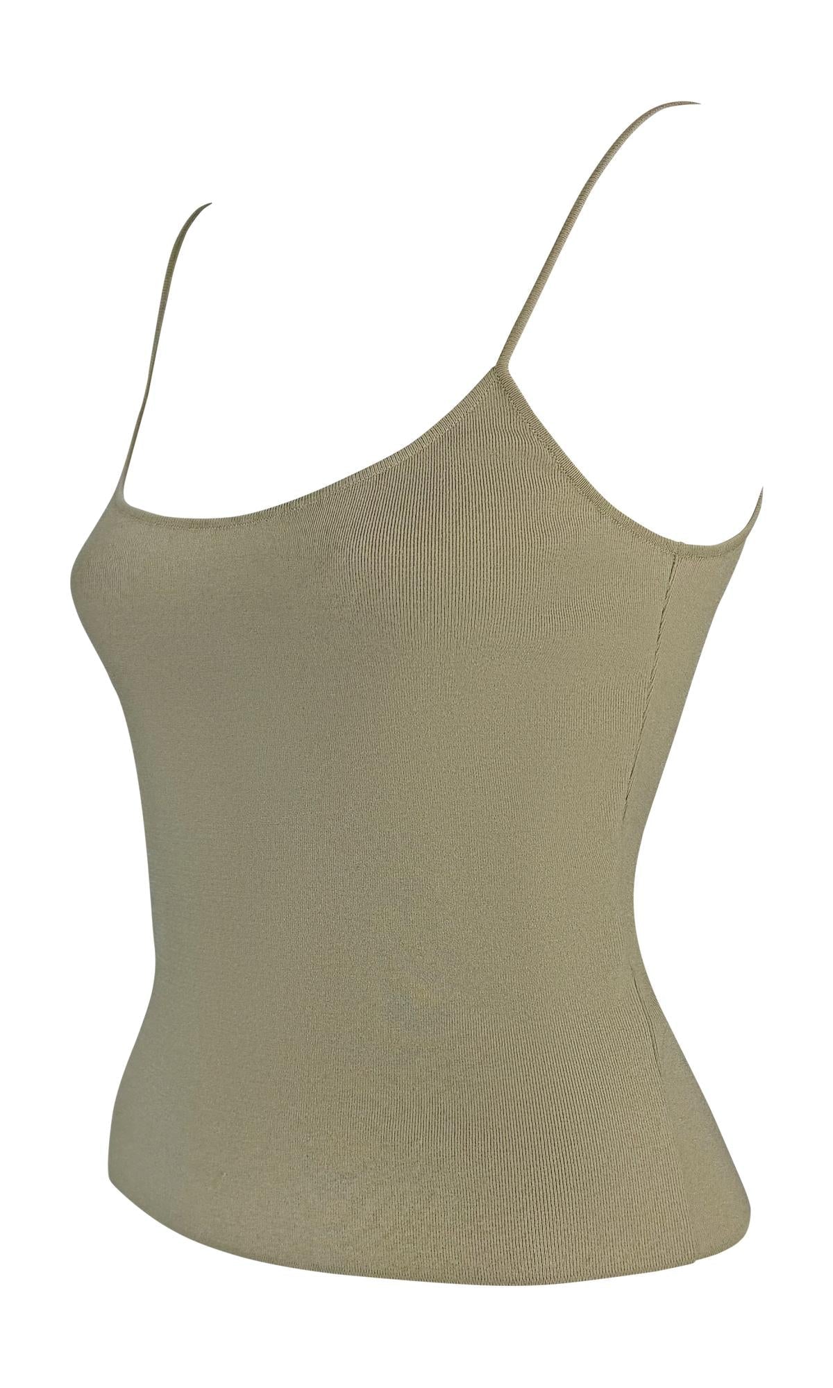 S/S 2005 Valentino Garavani Faux Pearl Sage Green Taupe Cardigan Tank Knit Set - RealList