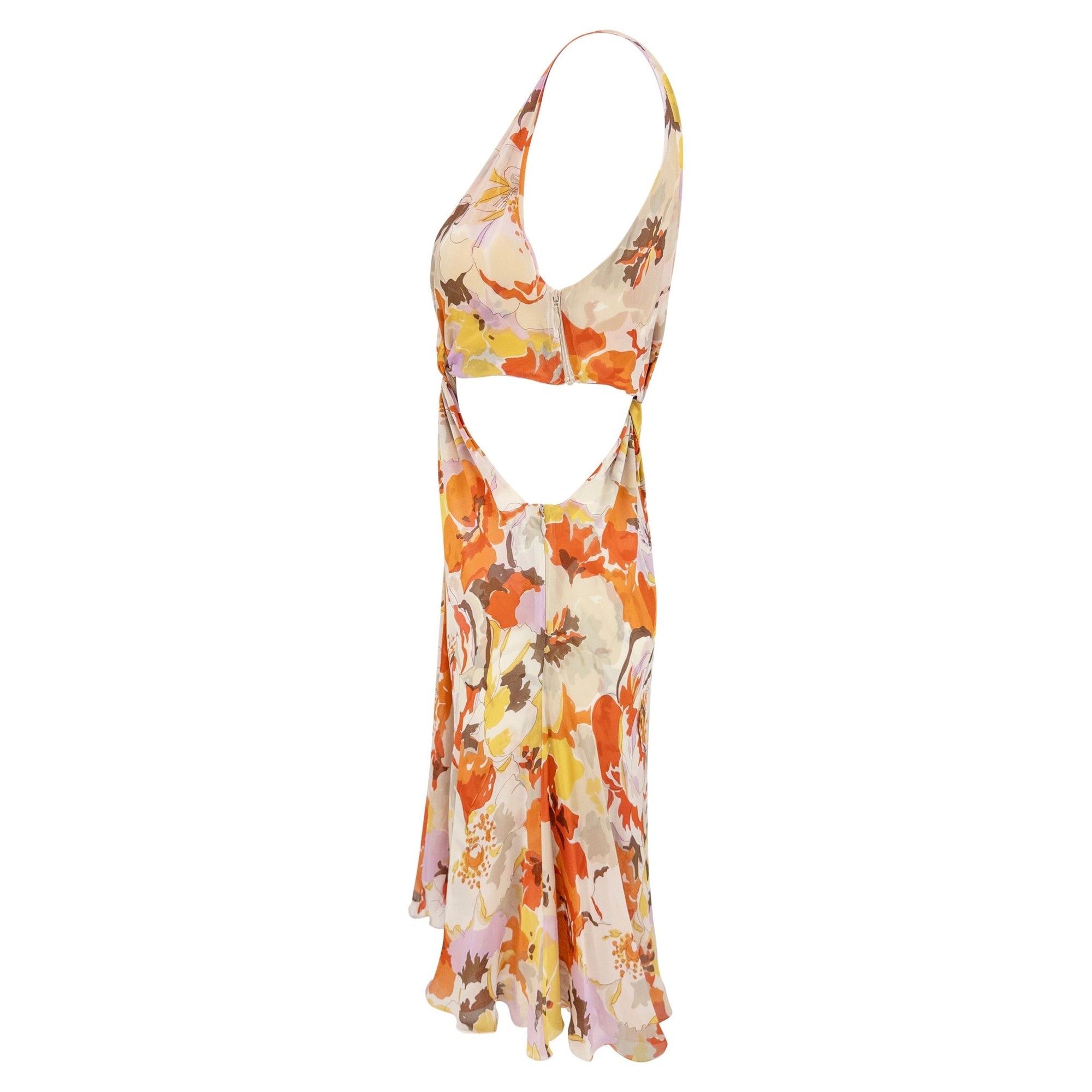 S/S 2005 Valentino Runway Plunging Pink Orange Floral Cut Out Twist Dress - RealList