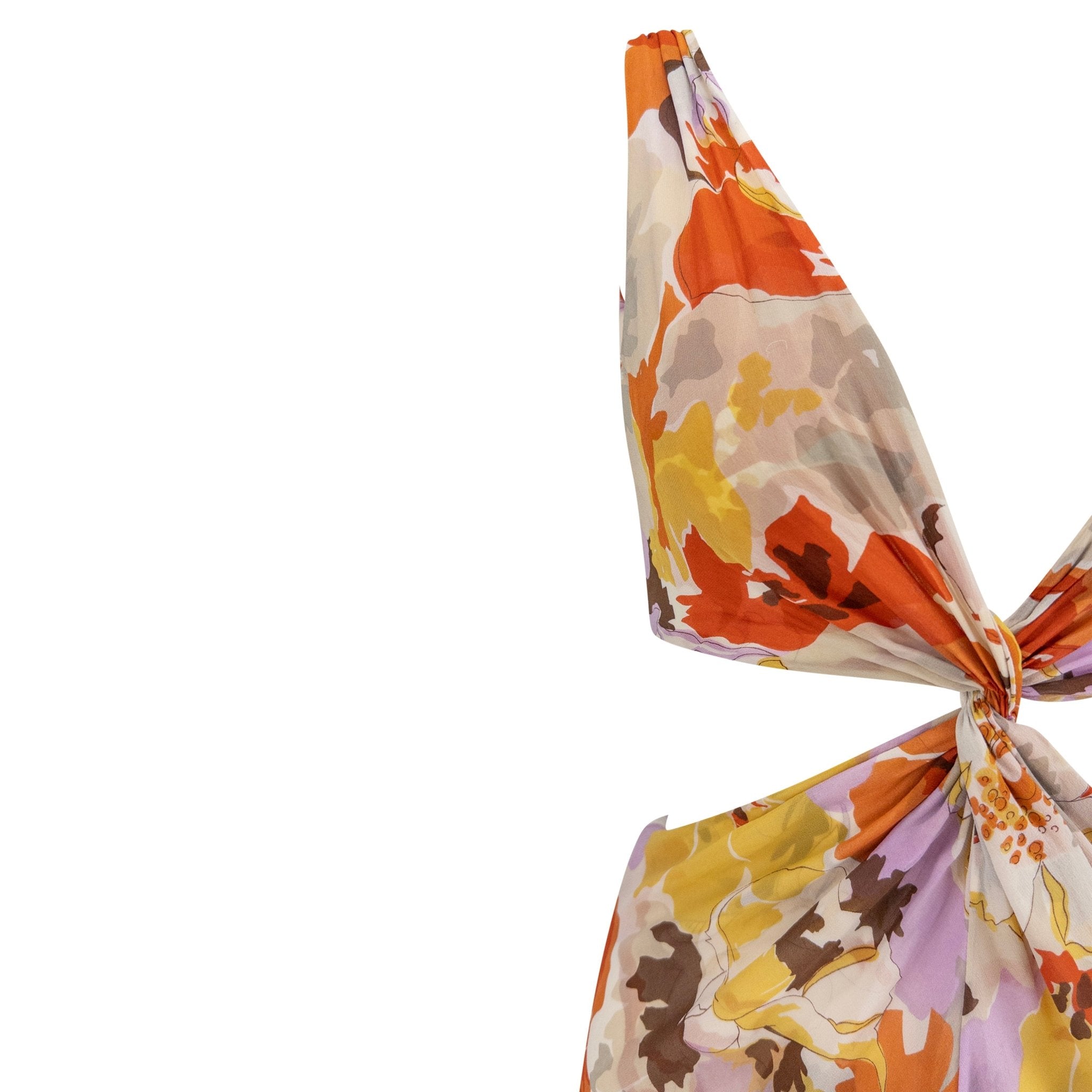 S/S 2005 Valentino Runway Plunging Pink Orange Floral Cut Out Twist Dress - RealList