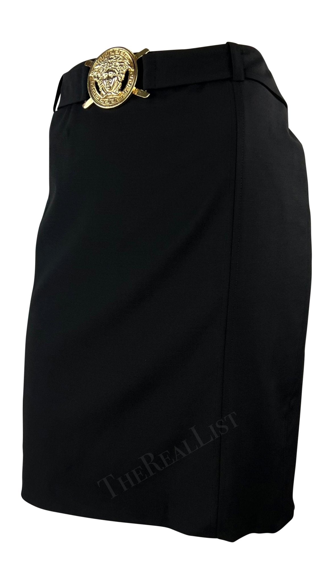 S/S 2005 Versace by Donatella Black Medusa Belt Pencil Skirt - RealList