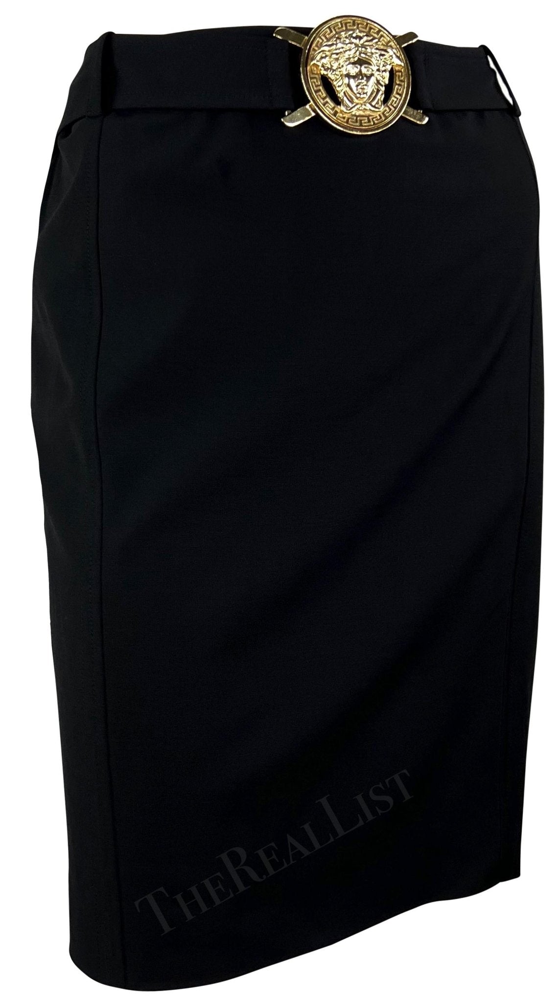 S/S 2005 Versace by Donatella Black Medusa Belt Pencil Skirt - RealList