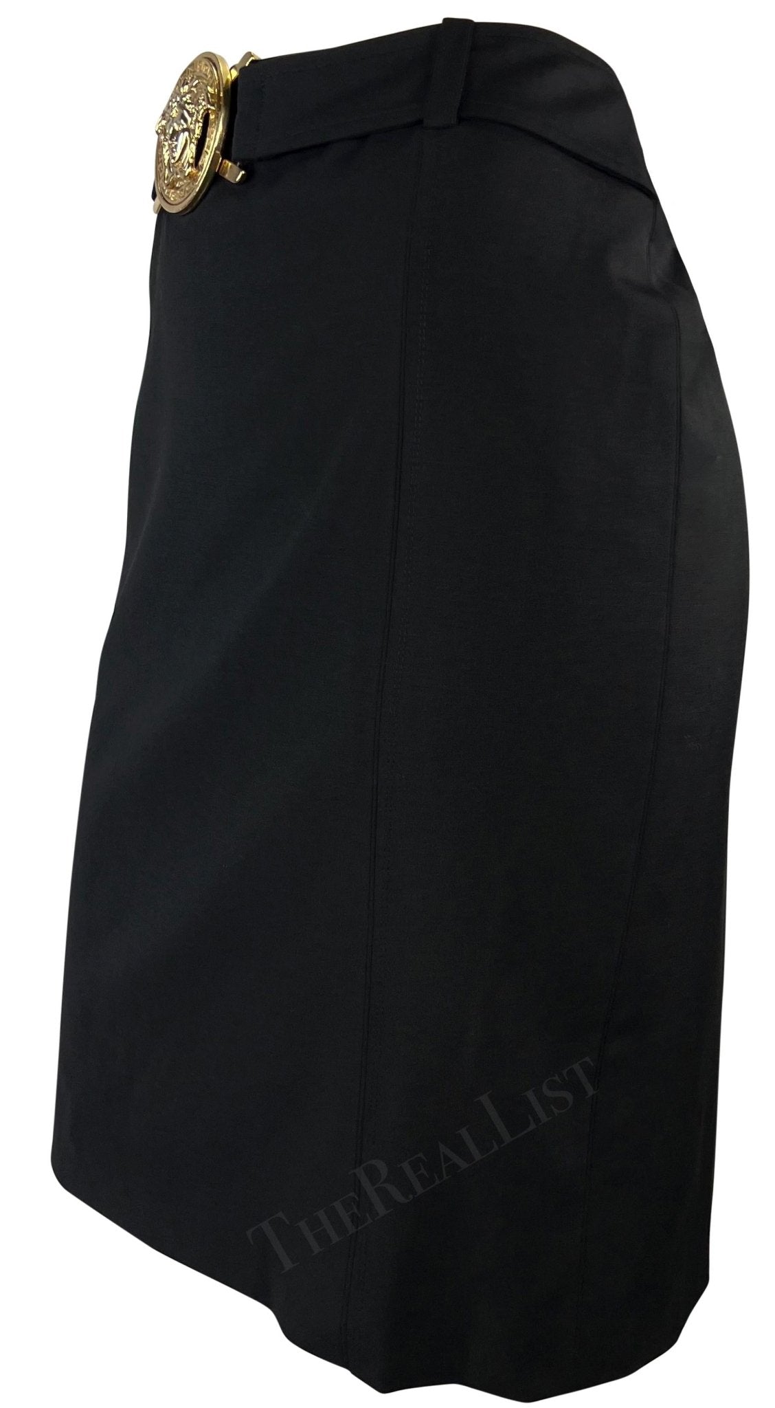 S/S 2005 Versace by Donatella Black Medusa Belt Pencil Skirt - RealList