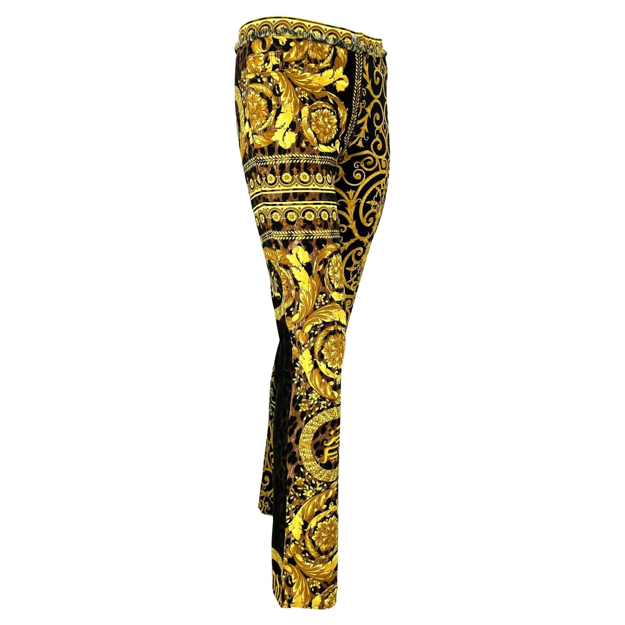 S/S 2005 Versace by Donatella Chaos Couture Gold Leopard Baroque Print Jeans - RealList