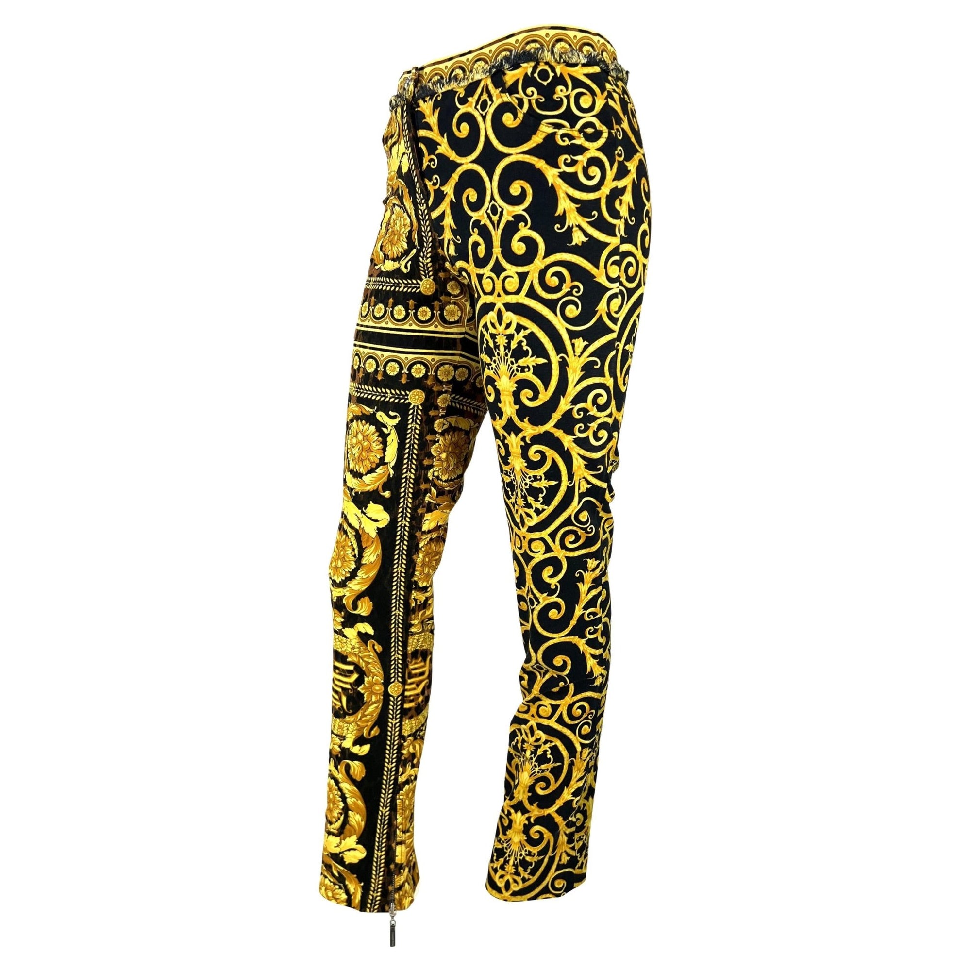S/S 2005 Versace by Donatella Chaos Couture Gold Leopard Baroque Print Jeans - RealList