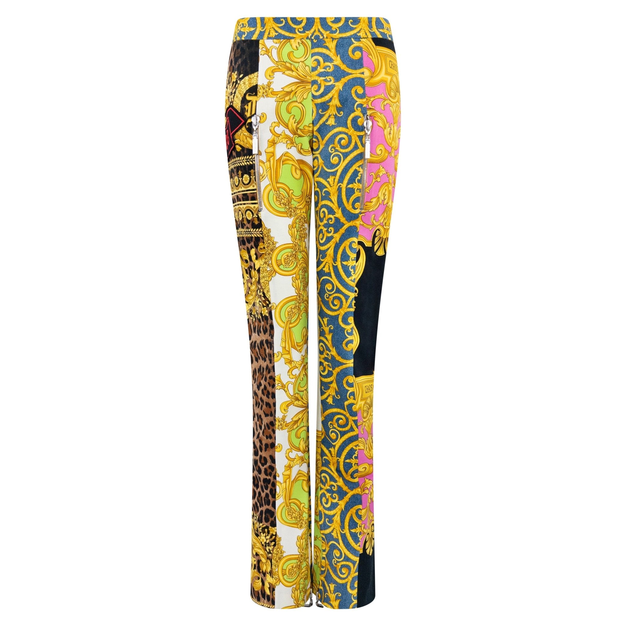 S/S 2005 Versace by Donatella 'Chaos Couture' Multicolor Patchwork Zip Pants - RealList