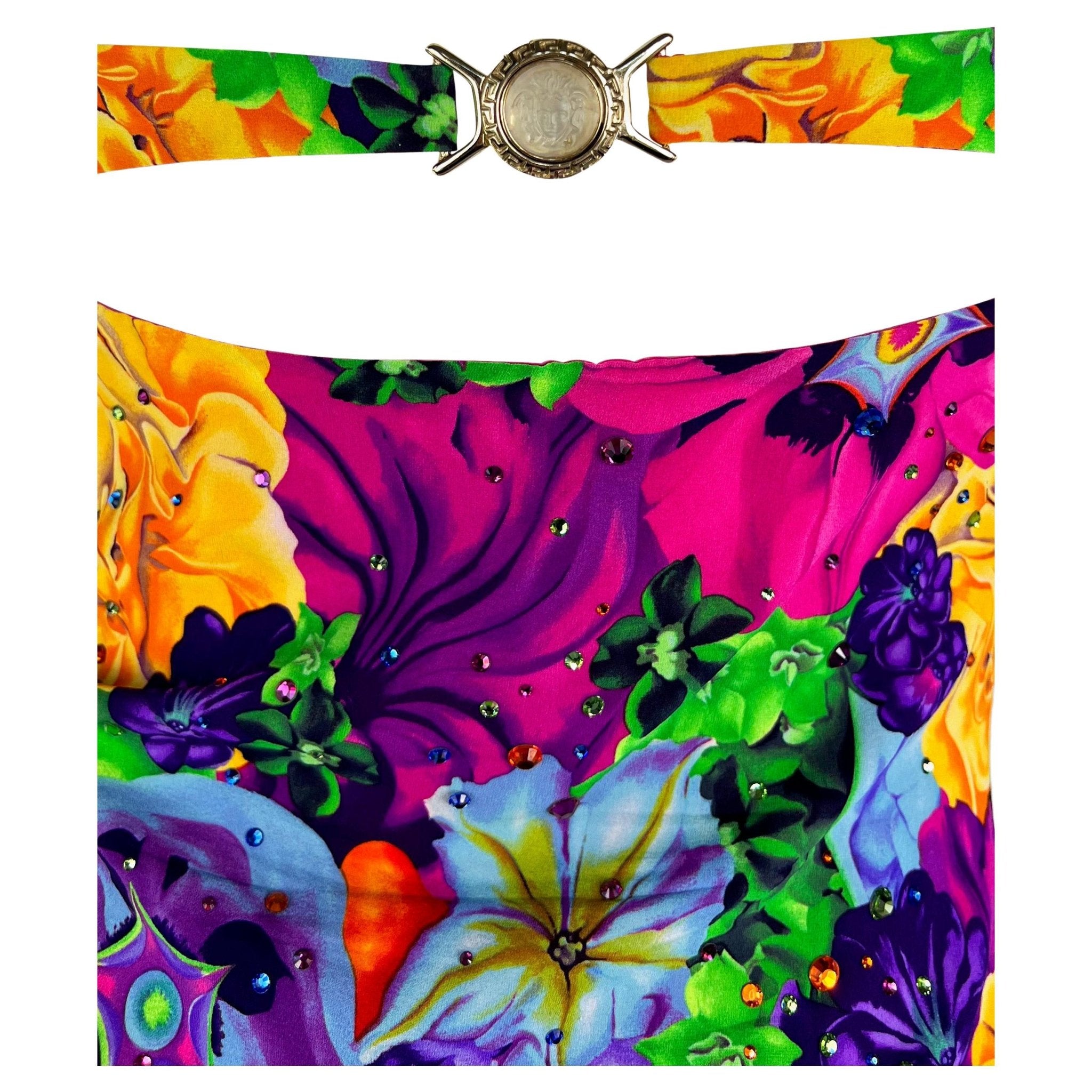 S/S 2005 Versace by Donatella Floral Rhinestone Backless Medusa Tank Top Y2K - RealList