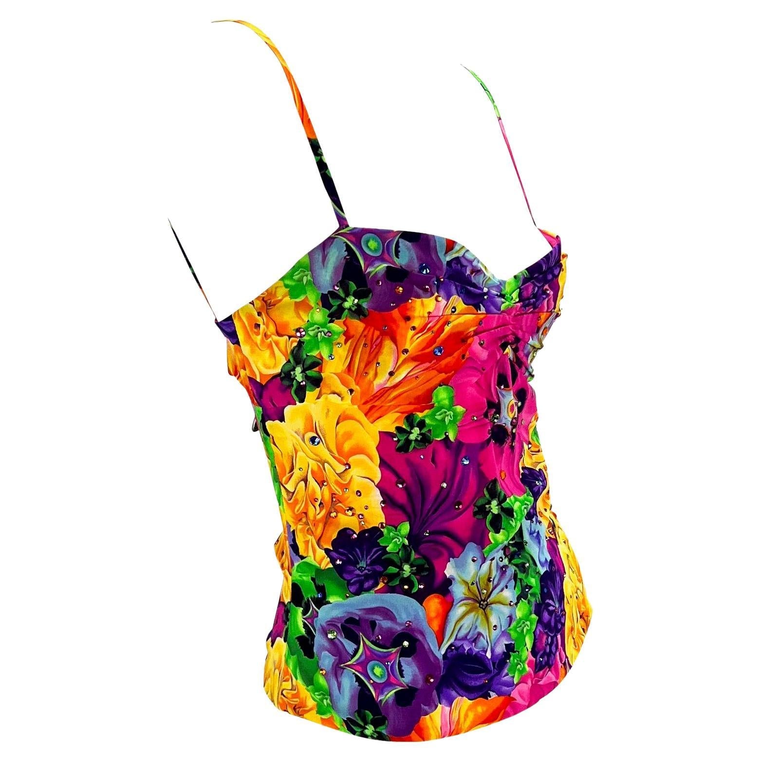 S/S 2005 Versace by Donatella Floral Rhinestone Backless Medusa Tank Top Y2K - RealList