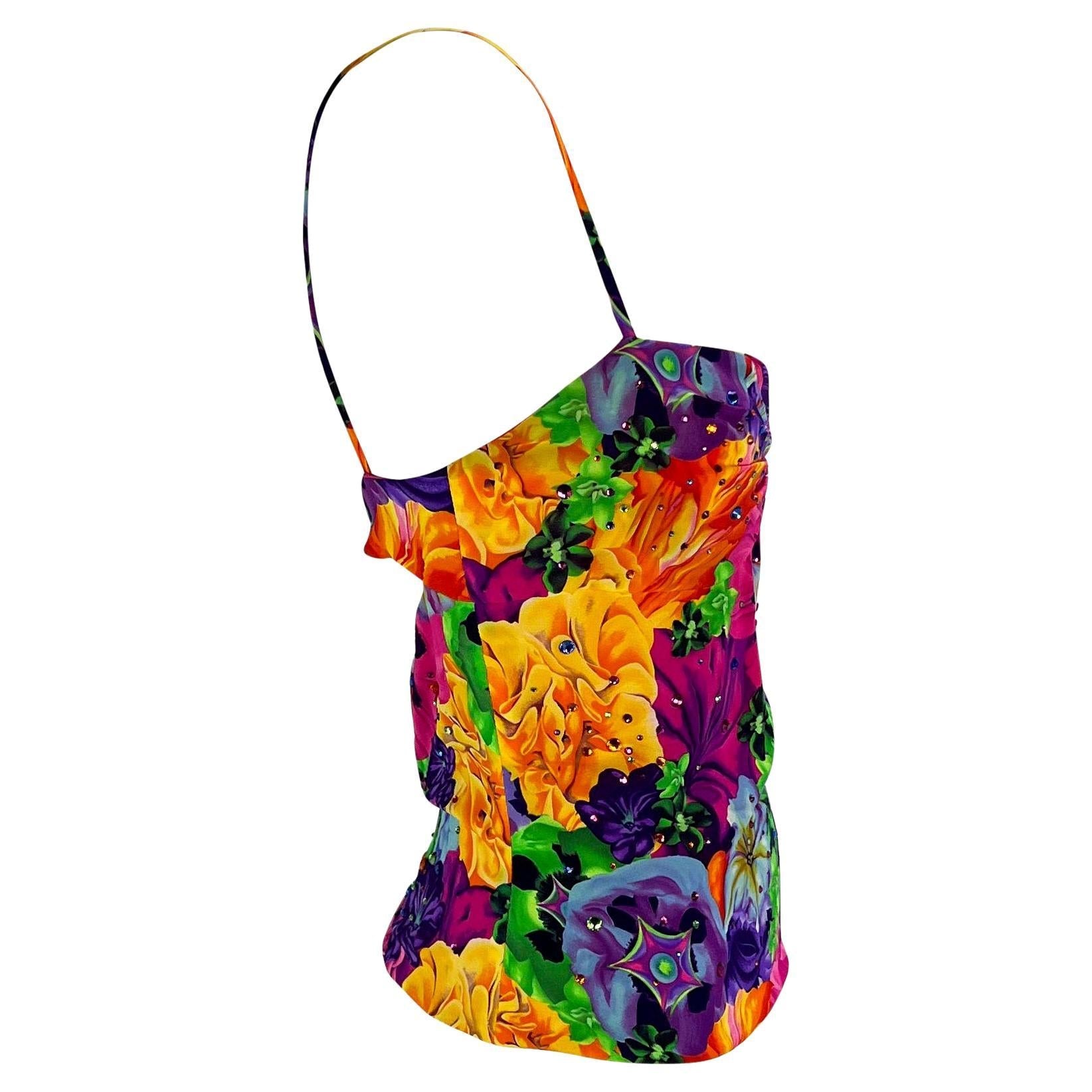 S/S 2005 Versace by Donatella Floral Rhinestone Backless Medusa Tank Top Y2K - RealList