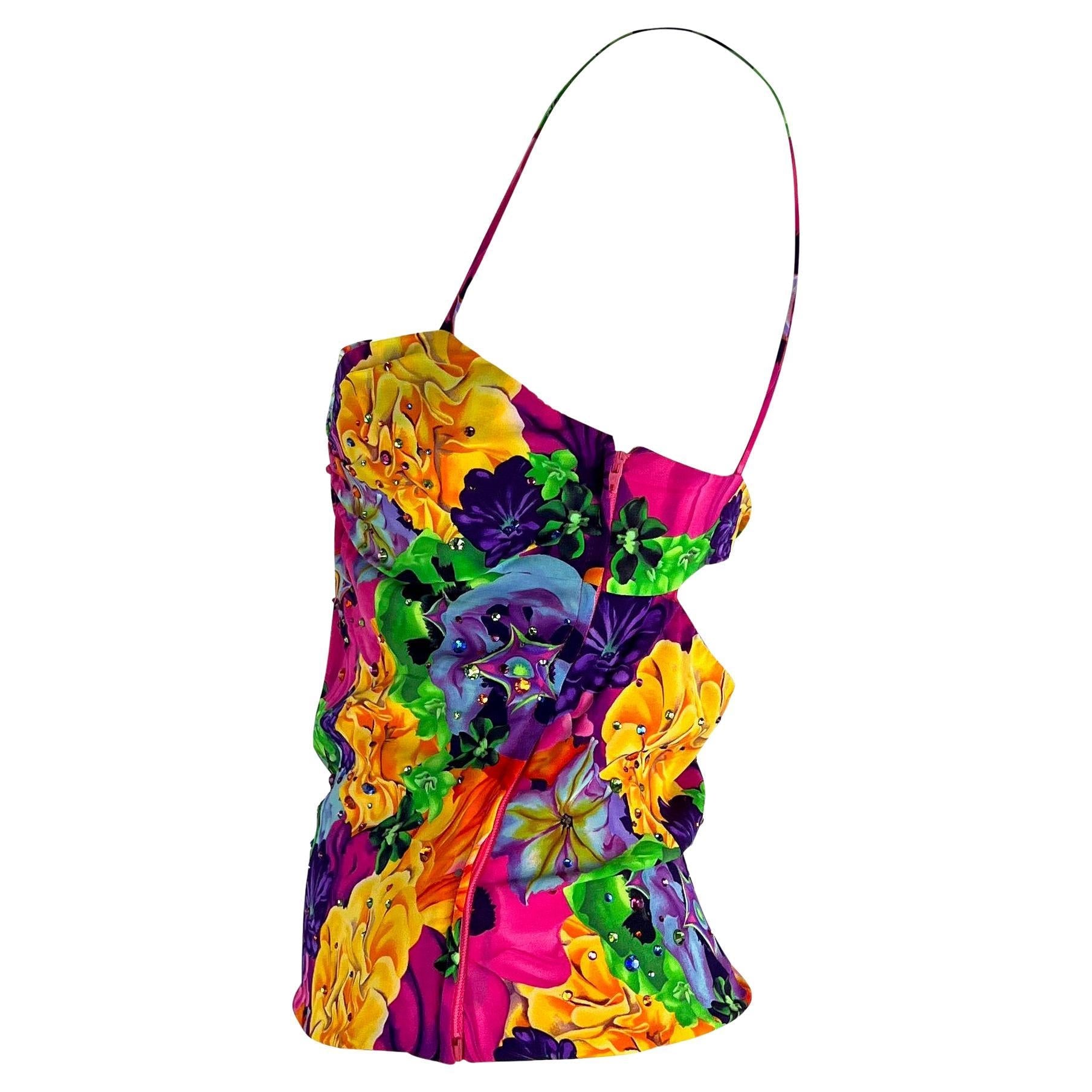 S/S 2005 Versace by Donatella Floral Rhinestone Backless Medusa Tank Top Y2K - RealList
