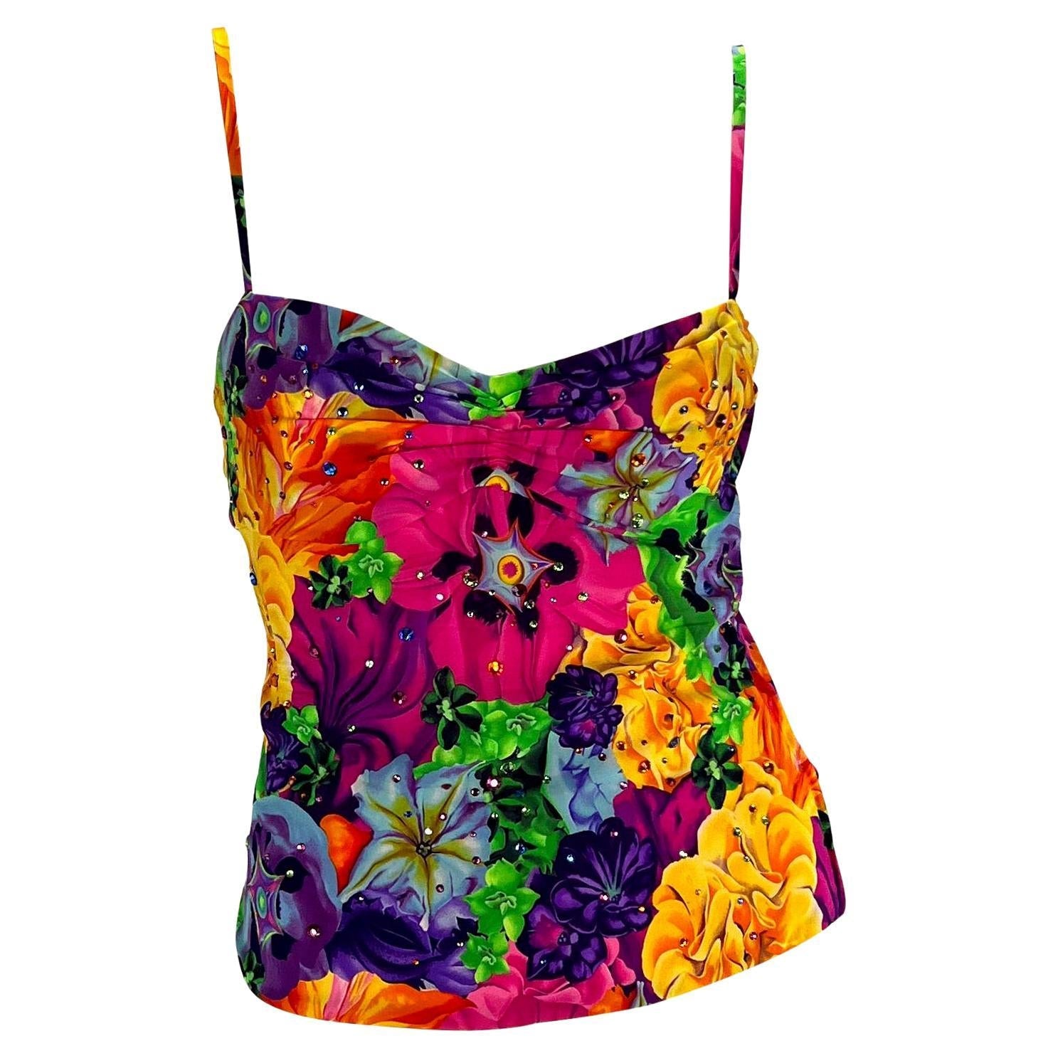 S/S 2005 Versace by Donatella Floral Rhinestone Backless Medusa Tank Top Y2K - RealList