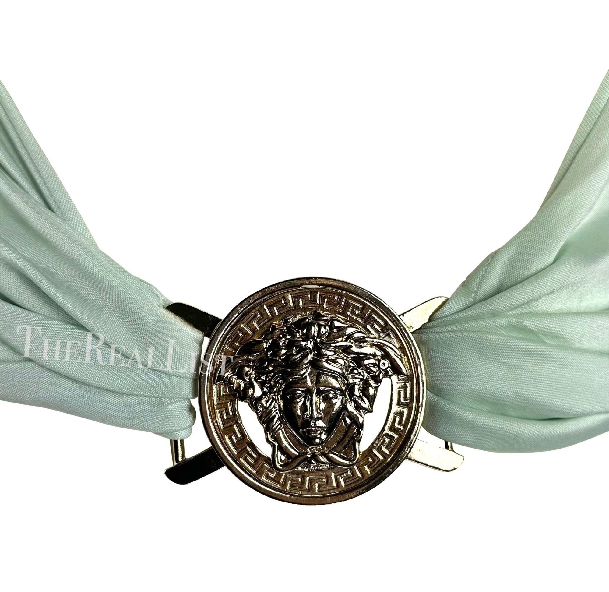 S/S 2005 Versace by Donatella Medusa Medallion Backless Halter Top Blue Blouse - RealList