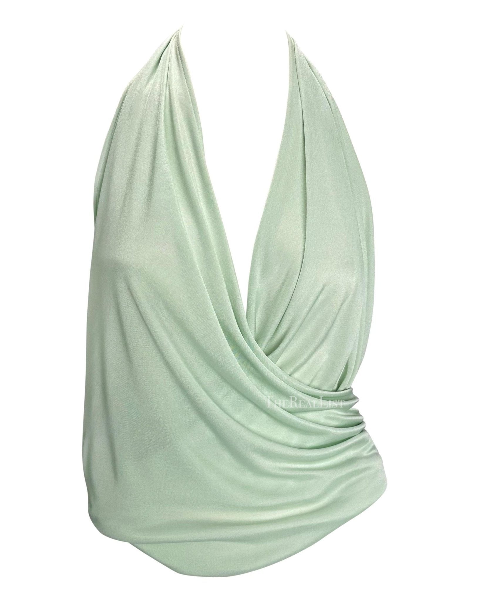 S/S 2005 Versace by Donatella Medusa Medallion Backless Halter Top Blue Blouse - RealList