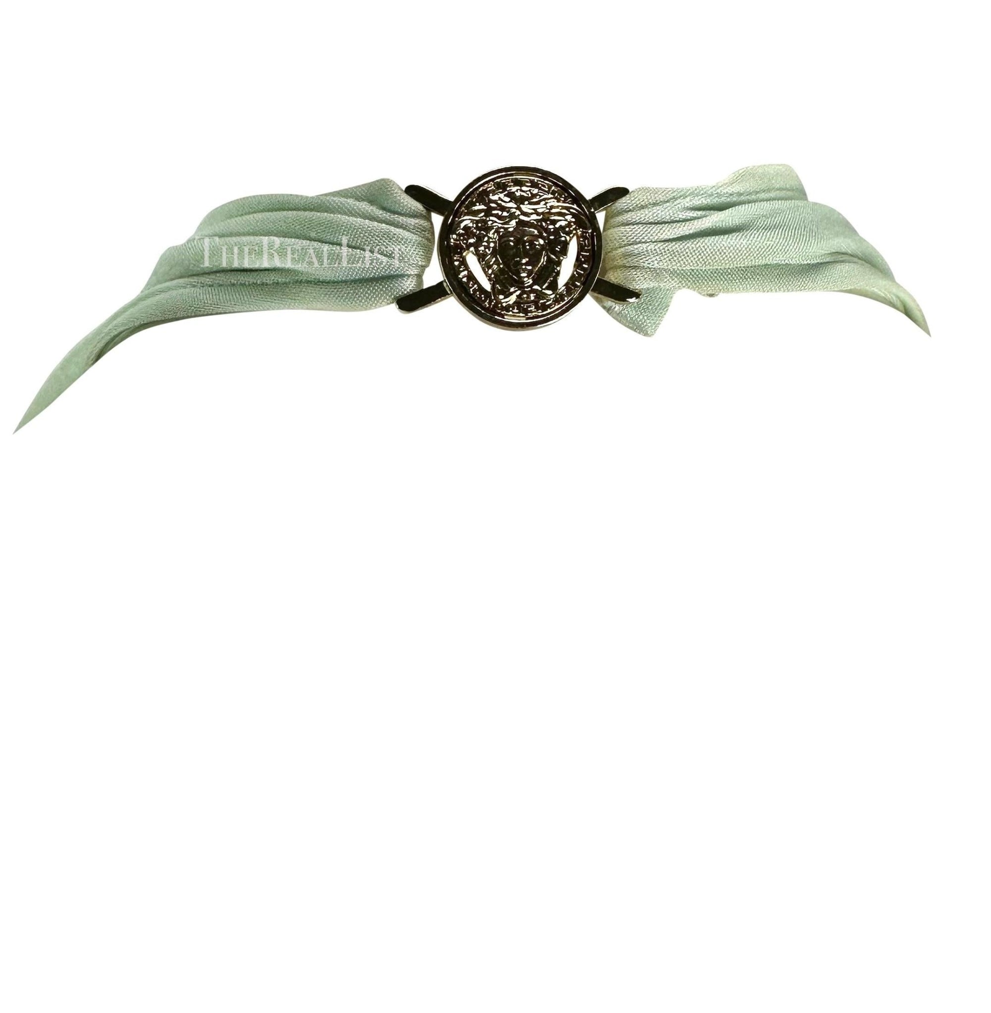 S/S 2005 Versace by Donatella Medusa Medallion Backless Halter Top Blue Blouse - RealList