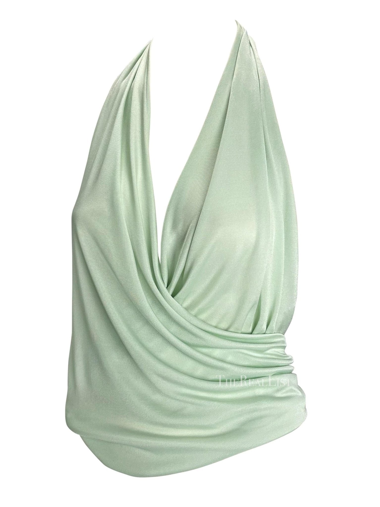 S/S 2005 Versace by Donatella Medusa Medallion Backless Halter Top Blue Blouse - RealList