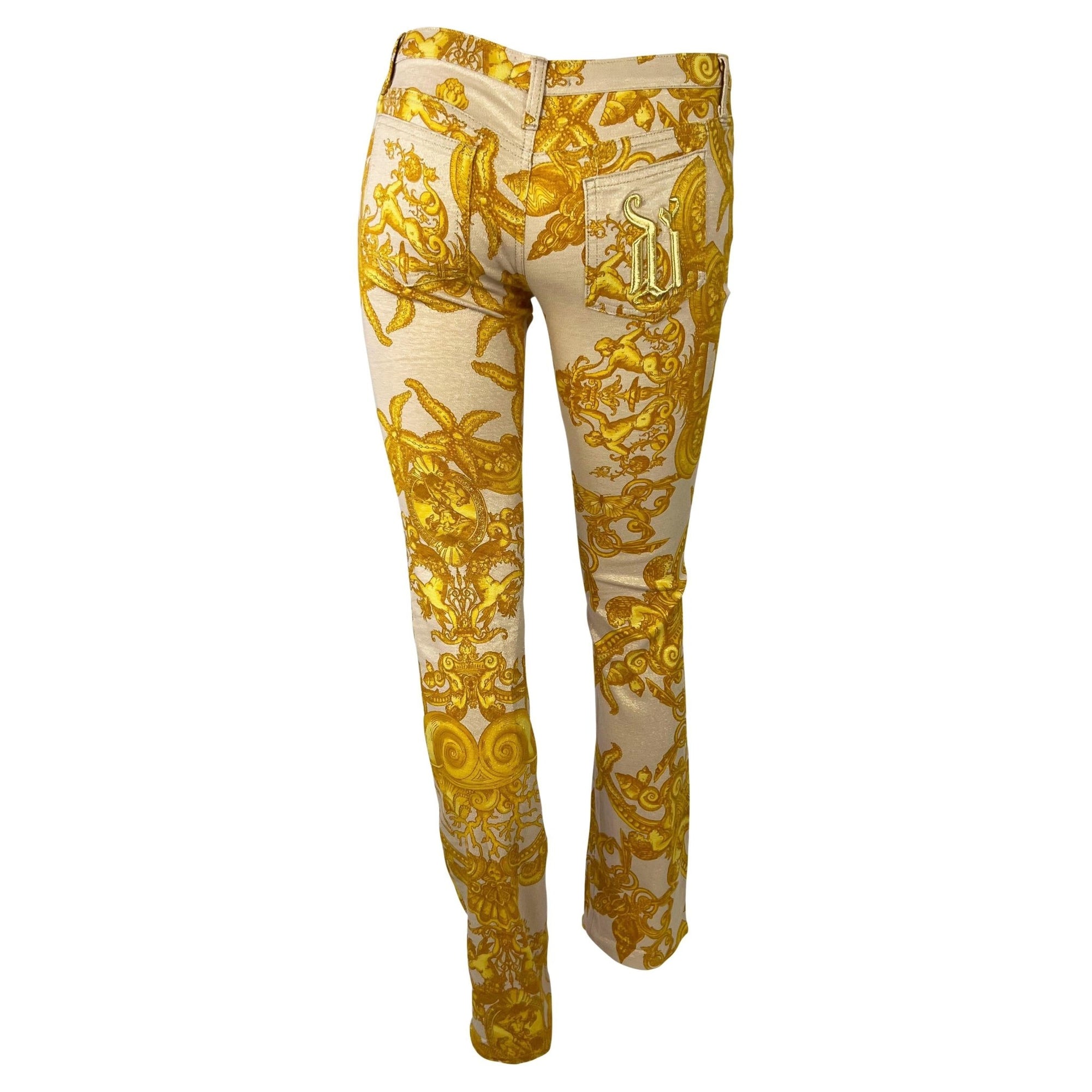 S/S 2005 Versace by Donatella Metallic Gold Tresor la Mer Print Medusa Logo Pants - RealList