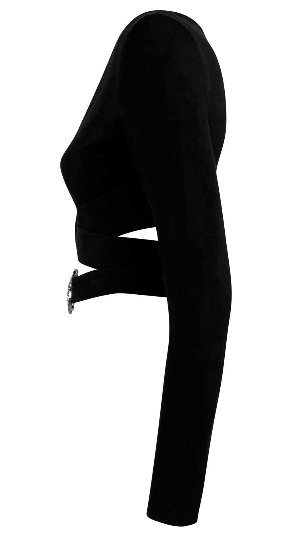 S/S 2005 Versace by Donatella Oversized Medusa Buckle Black Stretch Crop Top - RealList