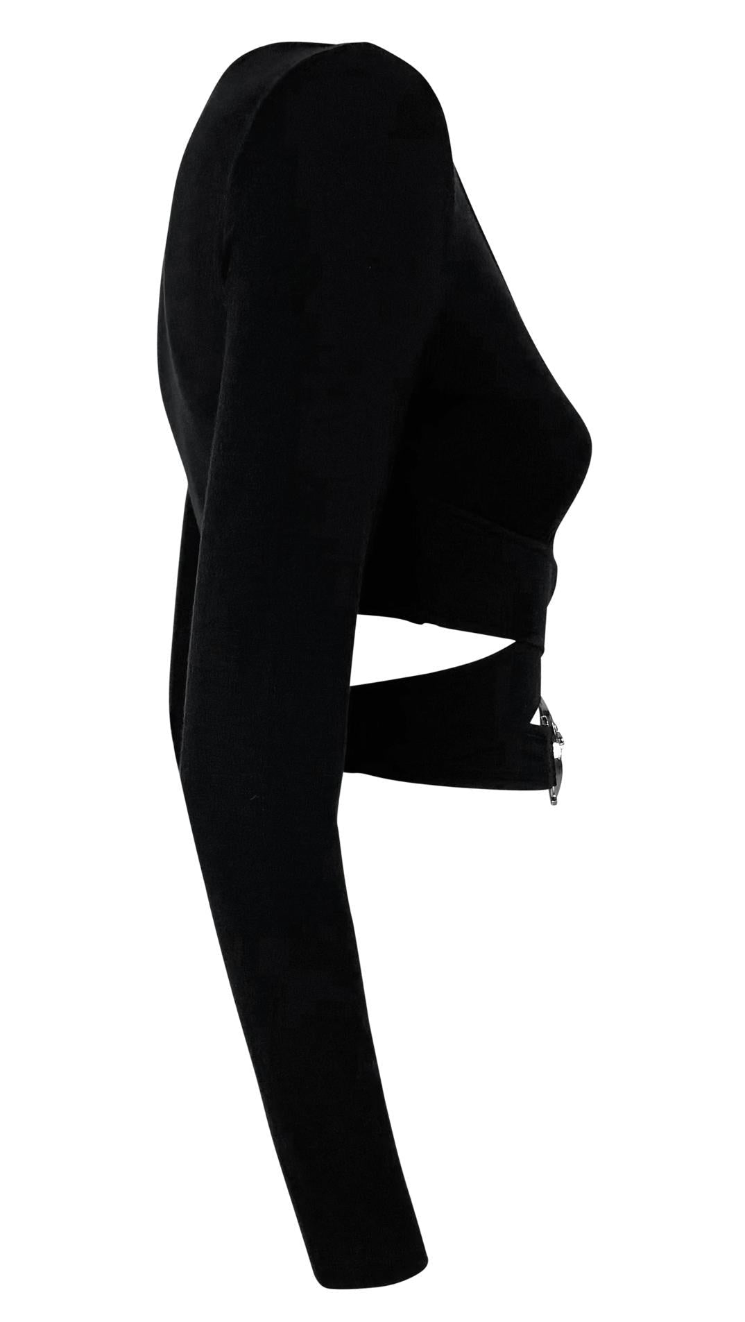 S/S 2005 Versace by Donatella Oversized Medusa Buckle Black Stretch Crop Top - RealList