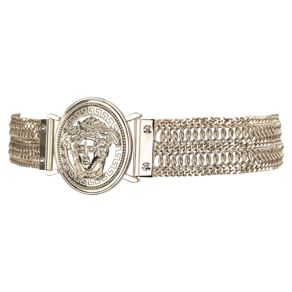 S/S 2005 Versace by Donatella Oversized Medusa Medallion Metal Chain Belt - RealList