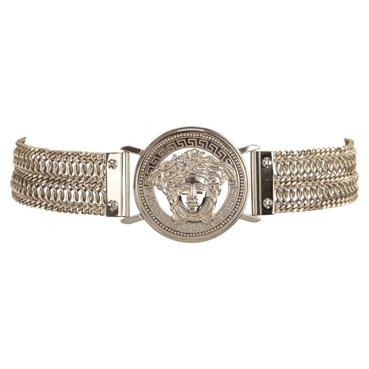S/S 2005 Versace by Donatella Oversized Medusa Medallion Metal Chain Belt - RealList
