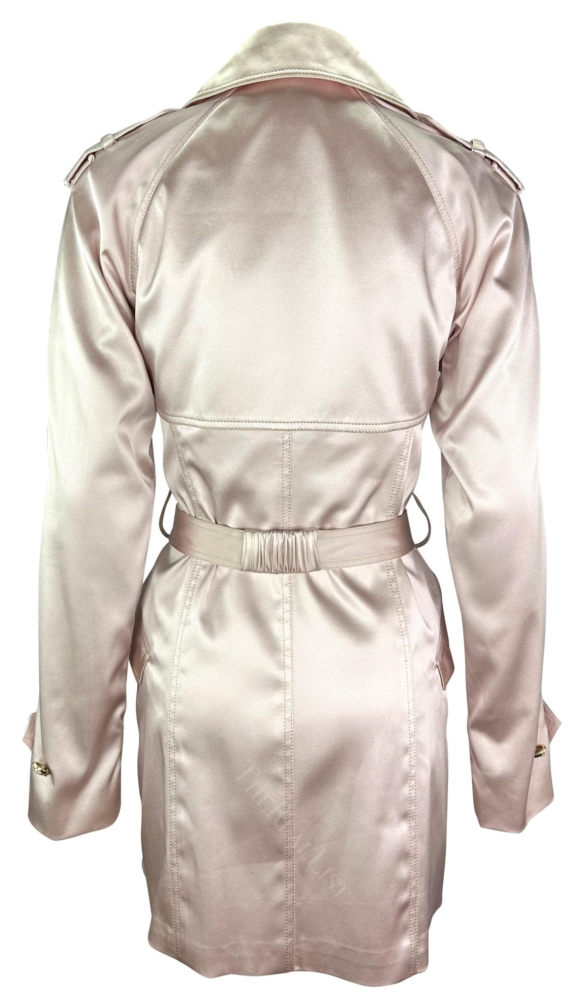 S/S 2005 Versace by Donatella Pale Pink Satin Gold Medusa Medallion Sample Coat - RealList
