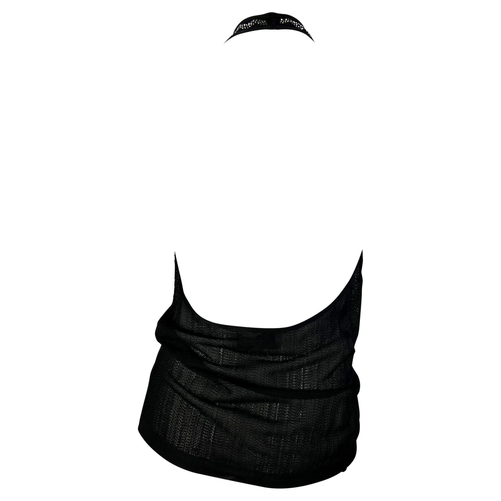 S/S 2005 Yves Saint Laurent Rhinestone Sheer Knit Viscose Halter Sleeveless Top - RealList